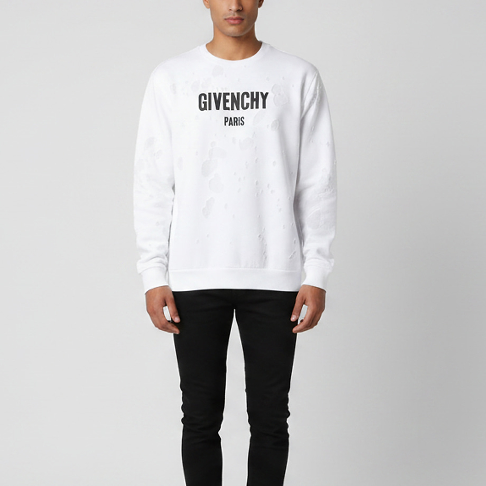 Givenchy White Jersey Distressed Logo Sweater XL