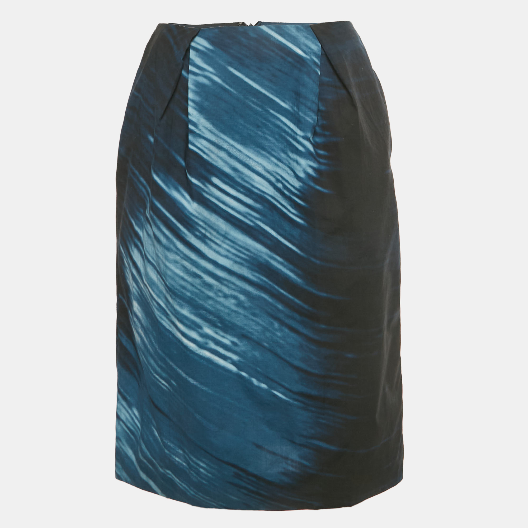 Marni Black/Blue Printed Cotton Pencil Skirt S