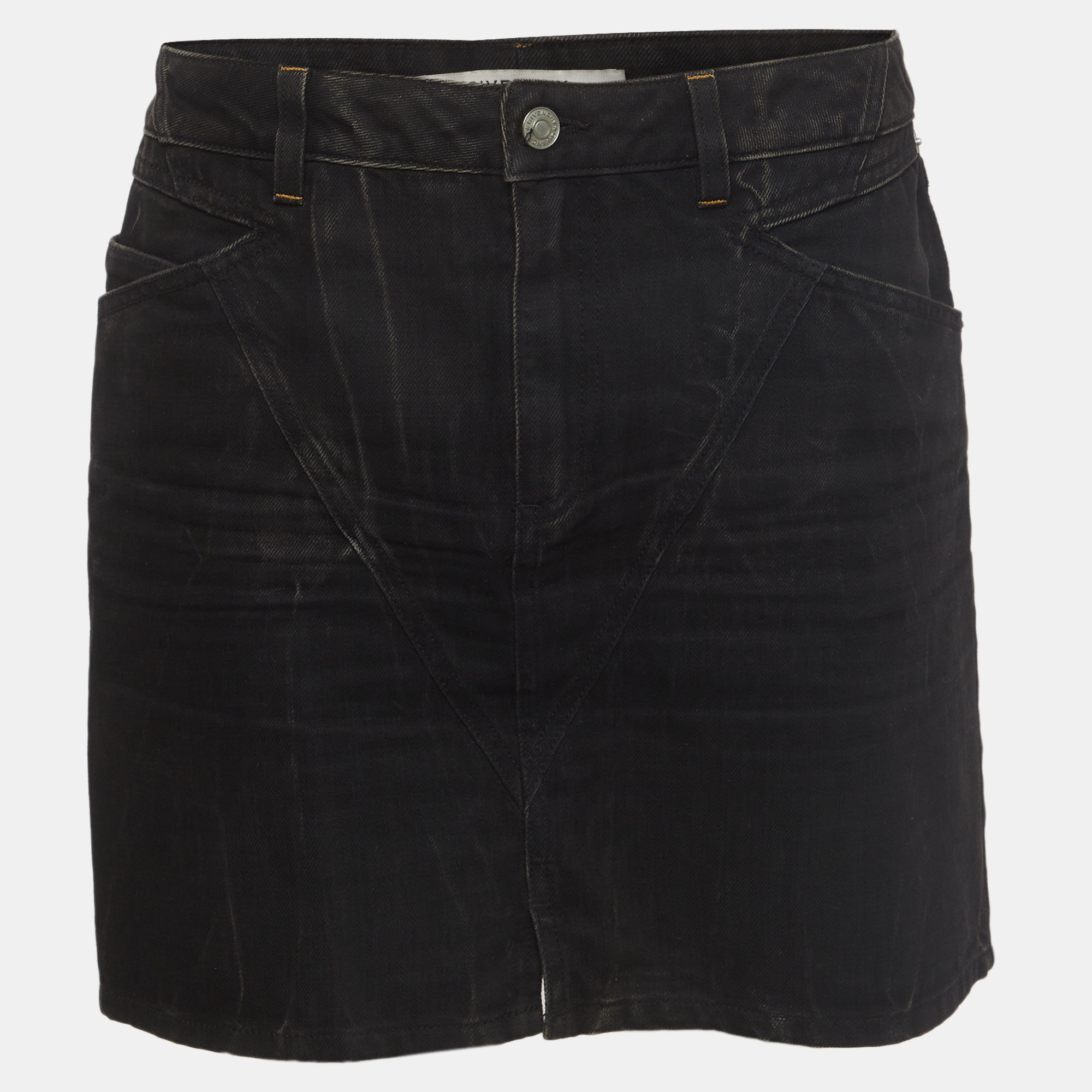 Givenchy Black Denim Marble Washed Mini Skirt S