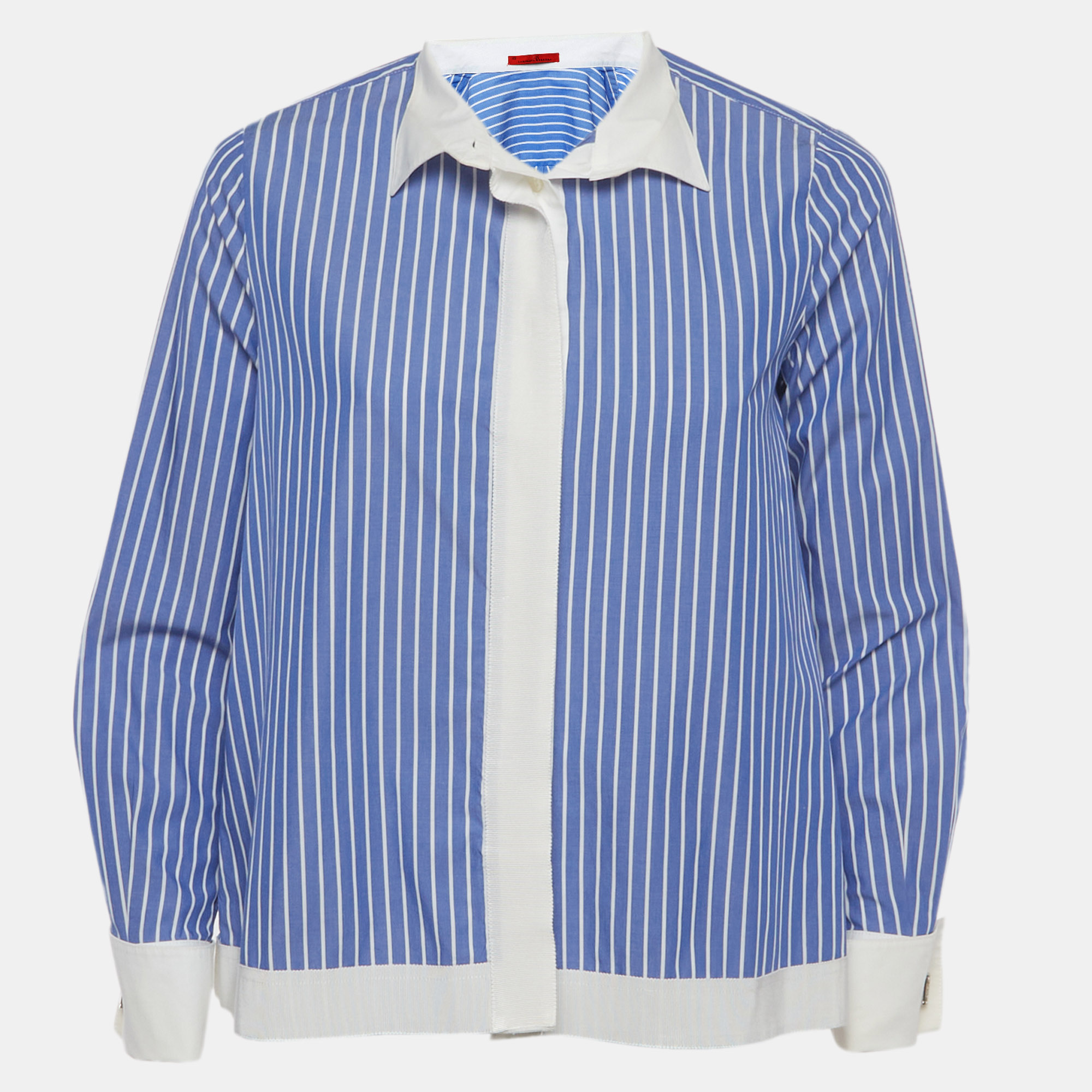 CH Carolina Herrera Blue/White Striped Cotton Blouse XS
