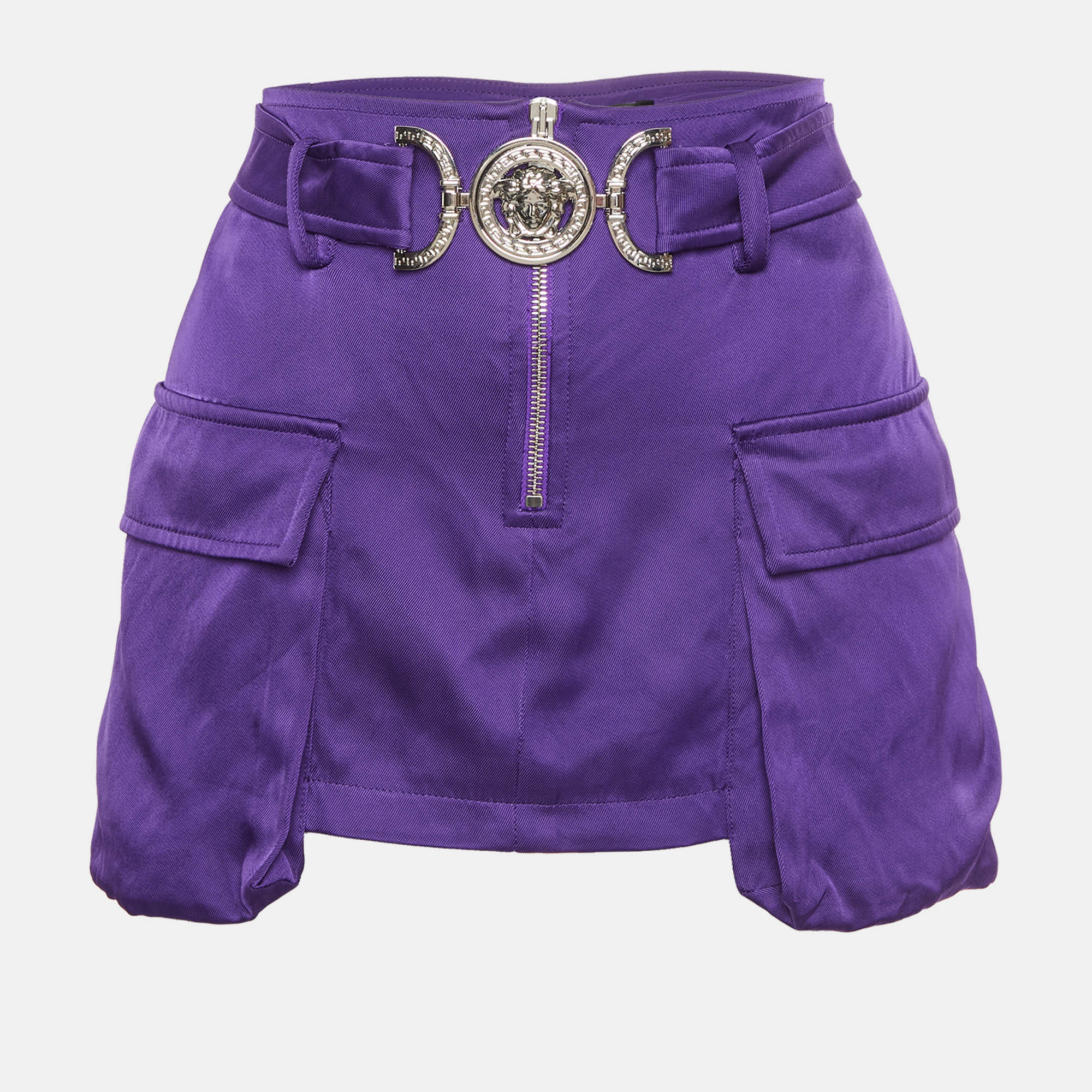 Versace Purple Viscose Medusa Head-Motif Miniskirt S/ Waist 30"