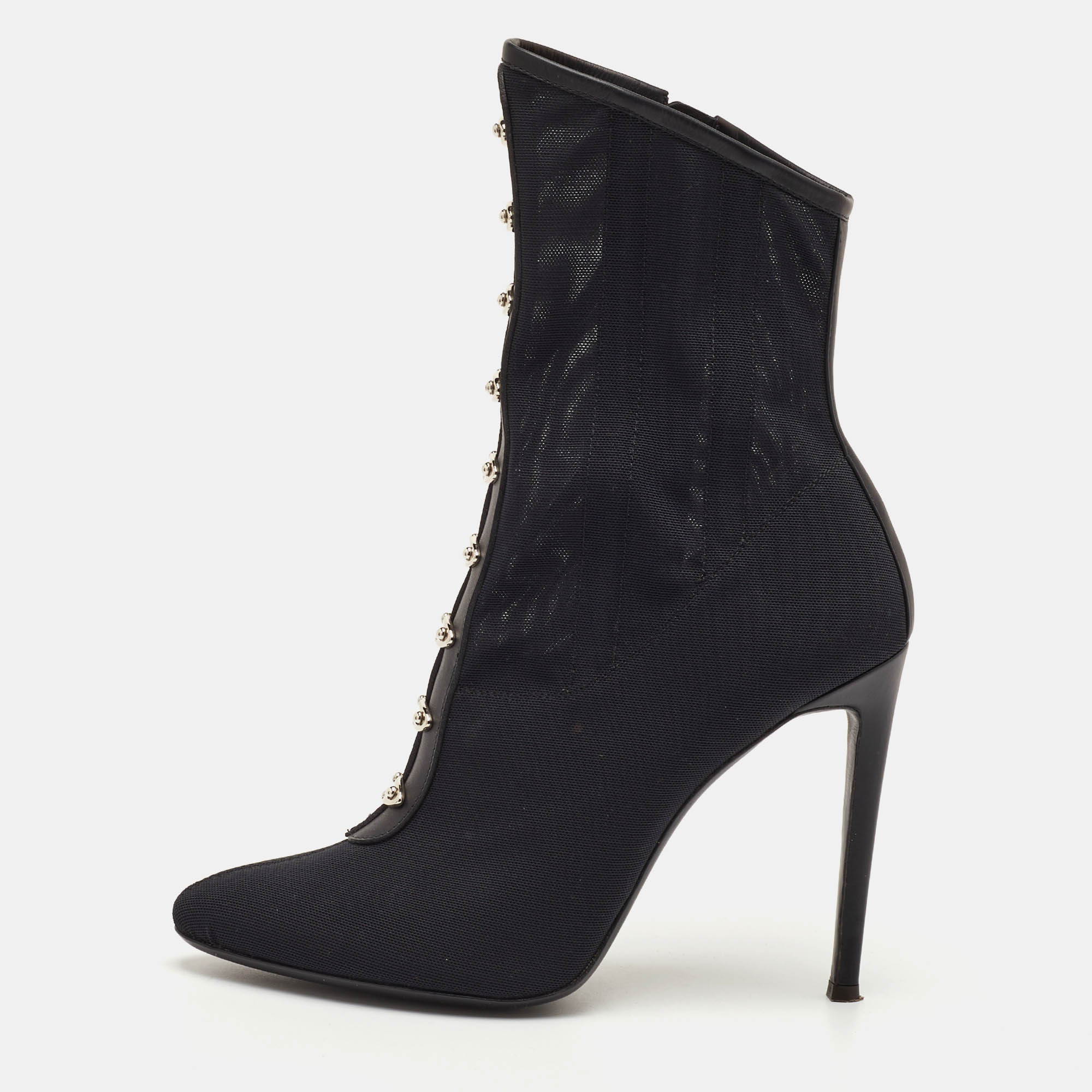 Giuseppe Zanotti Janice Size 40 Black Leather and Mesh Ankle Length Boots