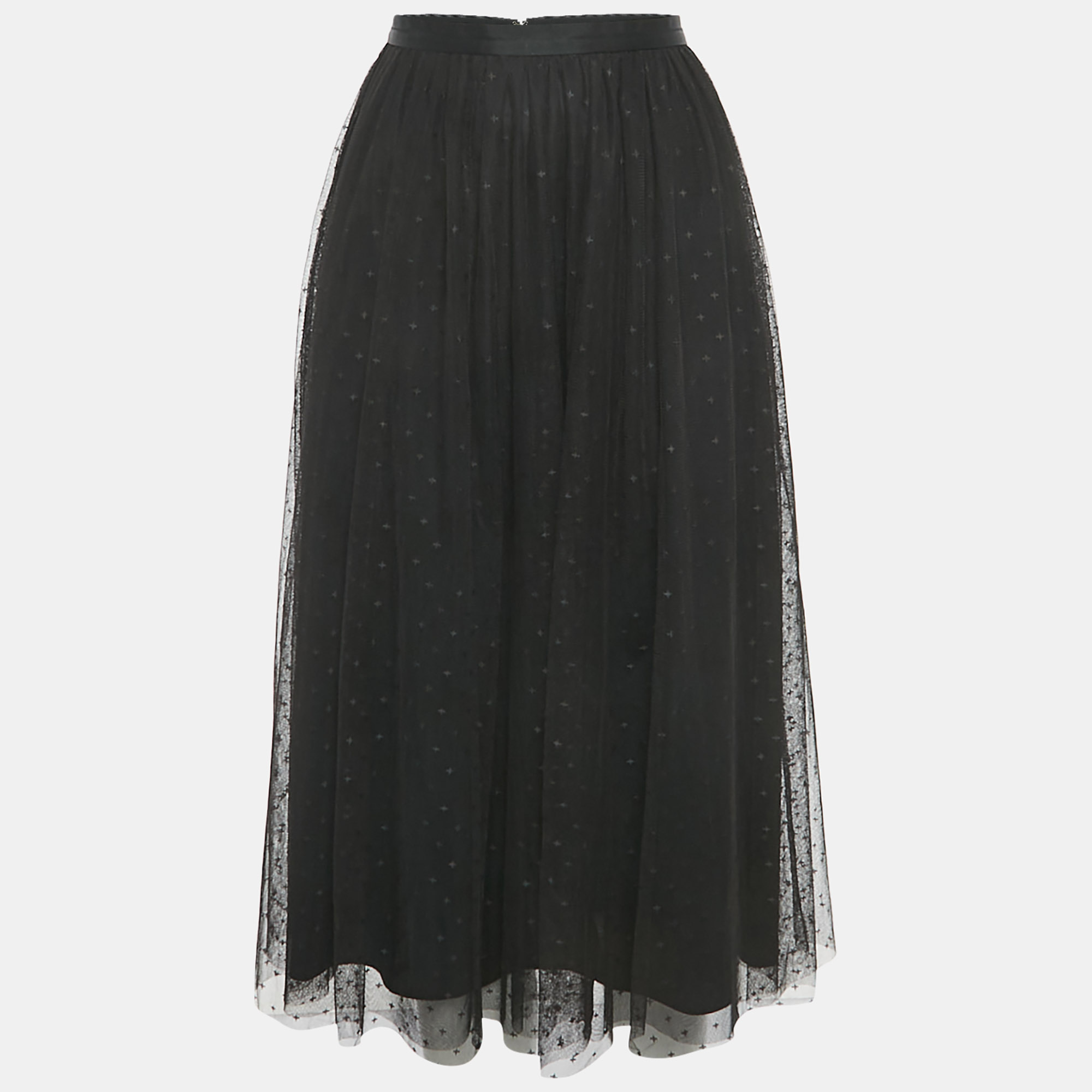 Needle & Thread Black Patterned Tulle Flared Midi Skirt S