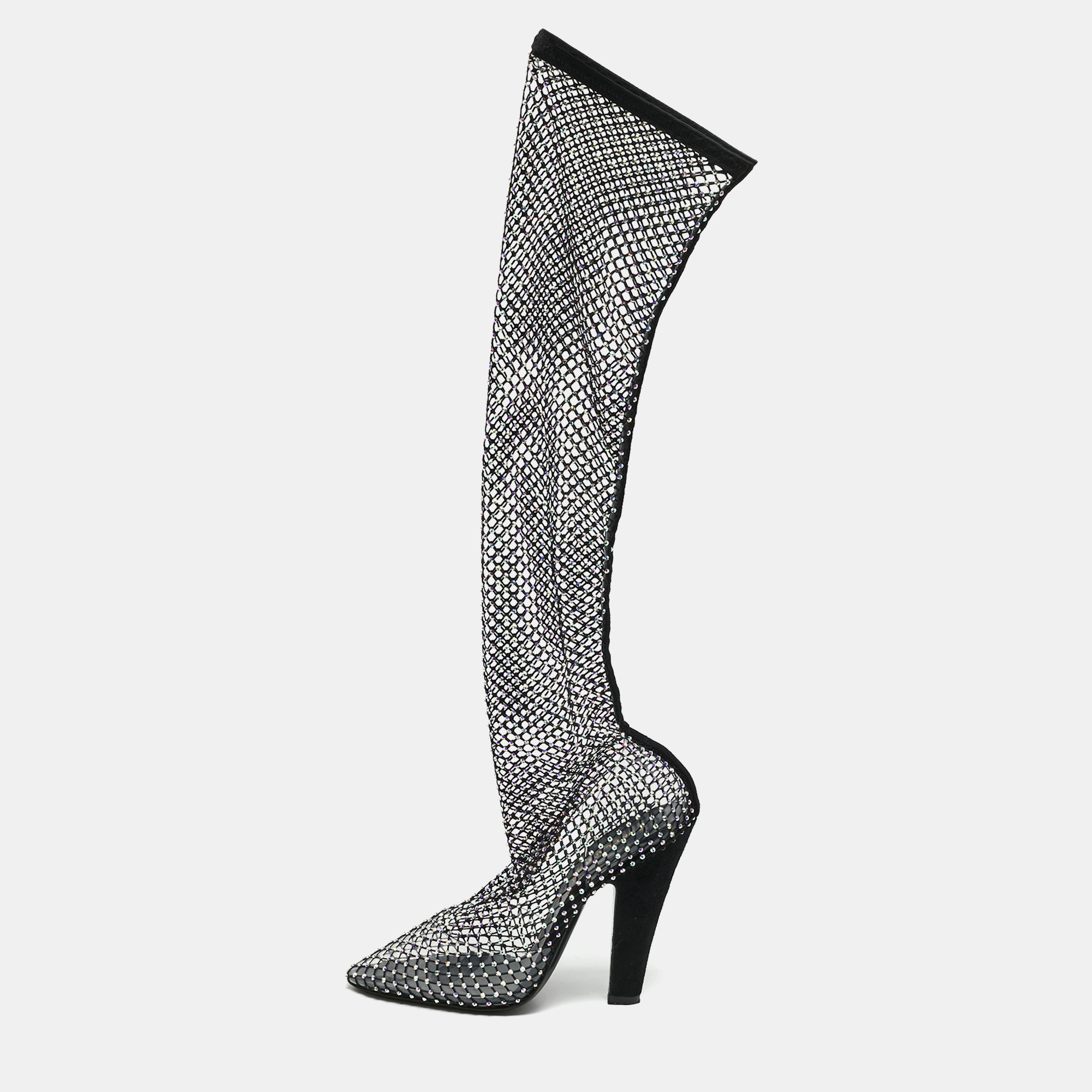Saint Laurent Koller Size 38 Black Net and PVC Knee Length Boots Saint Laurent Paris