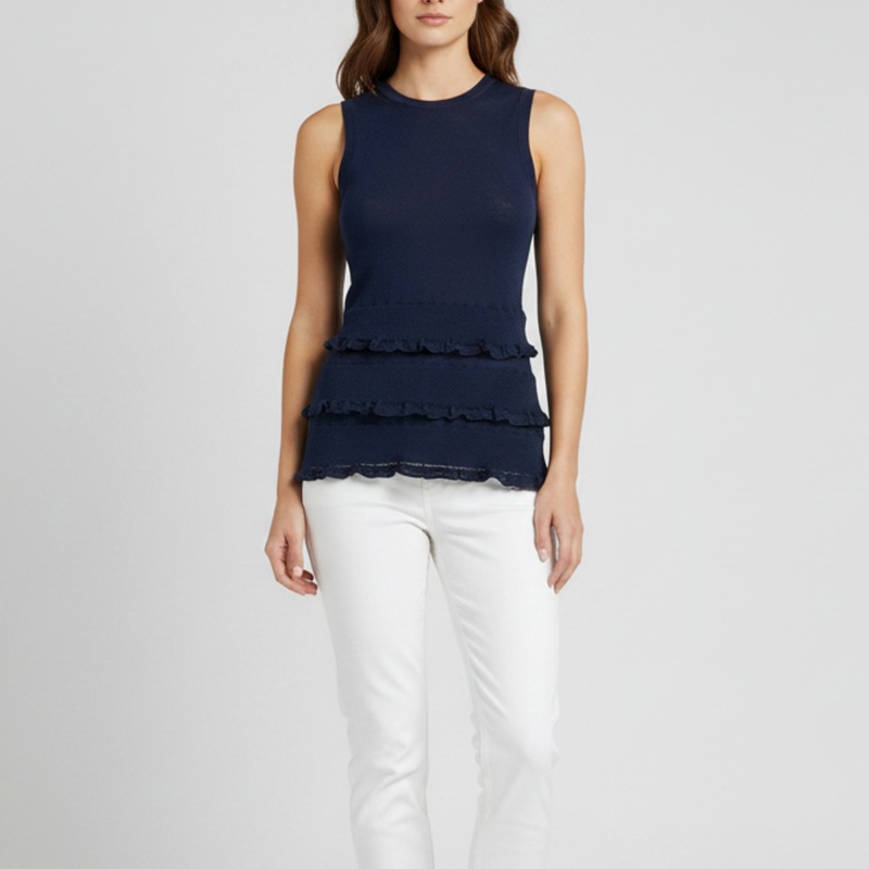 Burberry Navy Blue Knit Fabric Sleeveless Blouse S