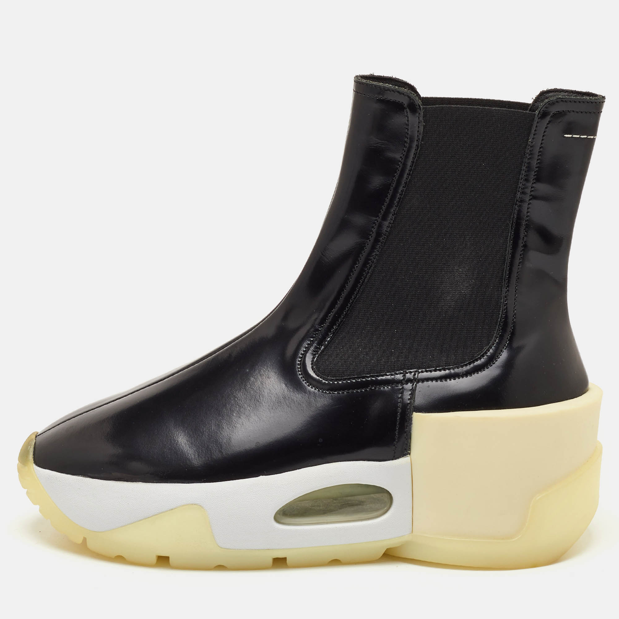 Maison Martin Margiela Size 37 Black Leather Platform Ankle Length Boots