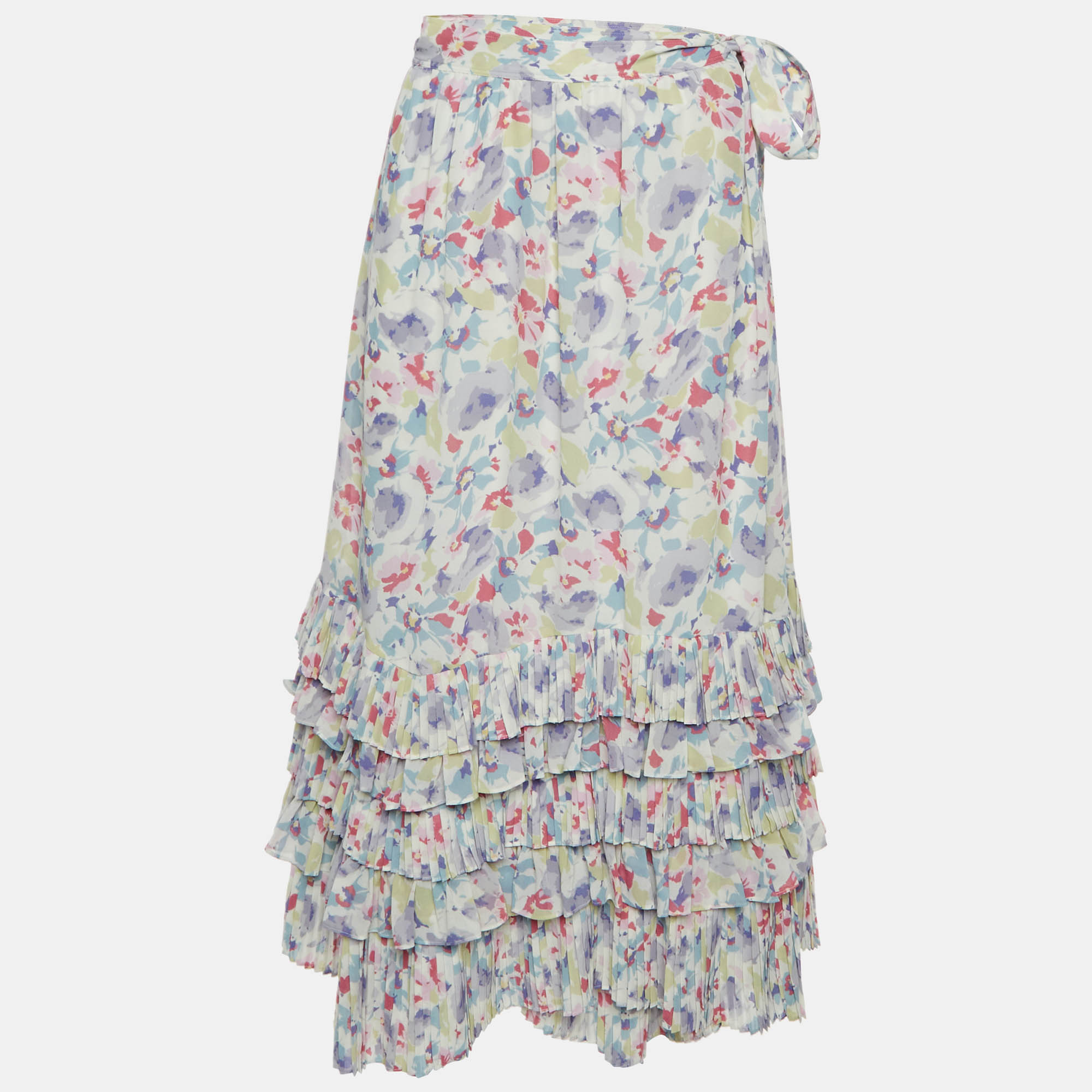 Polo Ralph Lauren Purple Floral Print Wrap Midi Skirt L