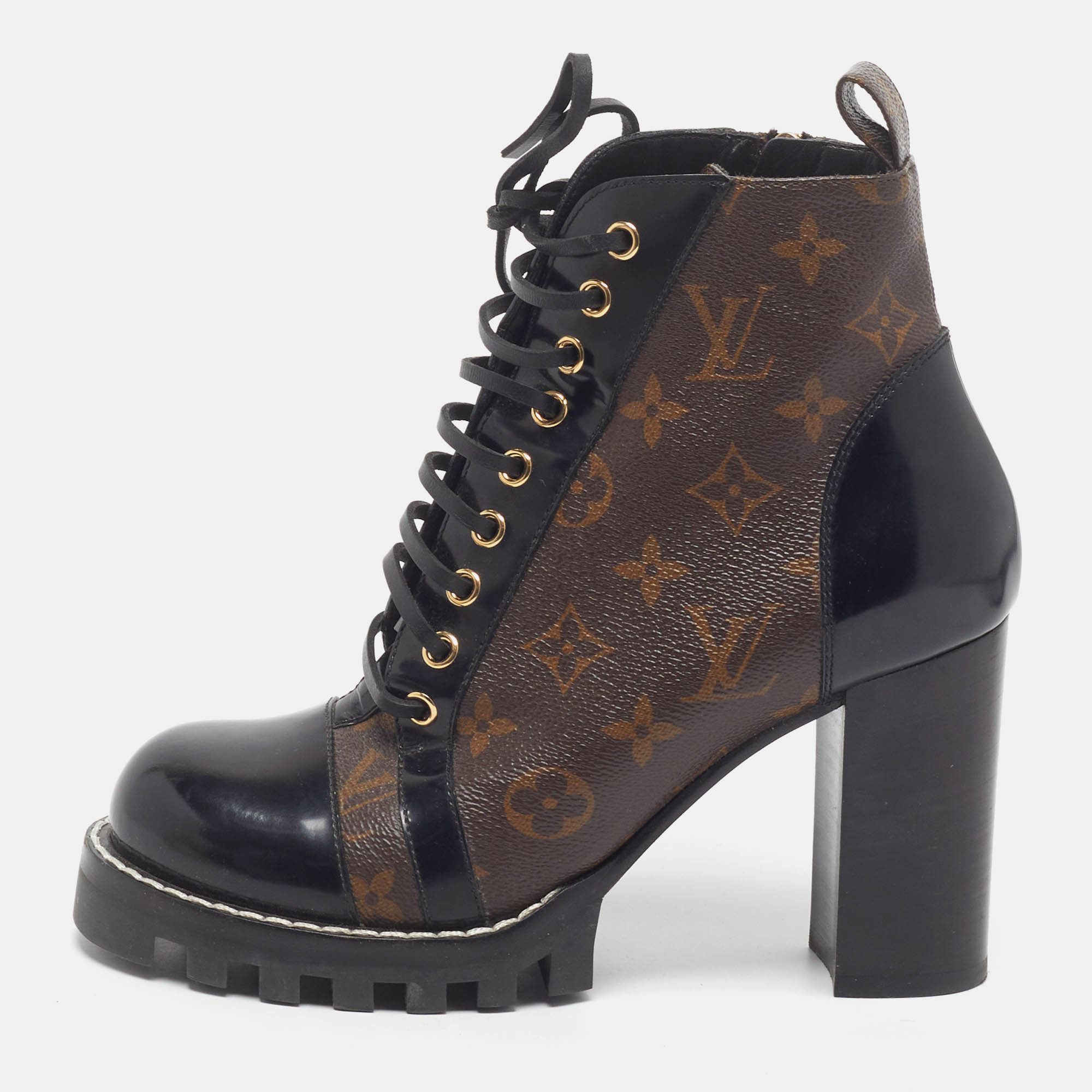 Louis Vuitton Star Trail Size 38 Brown/Black Coated Canvas and Patent Leather Ankle Length Boots