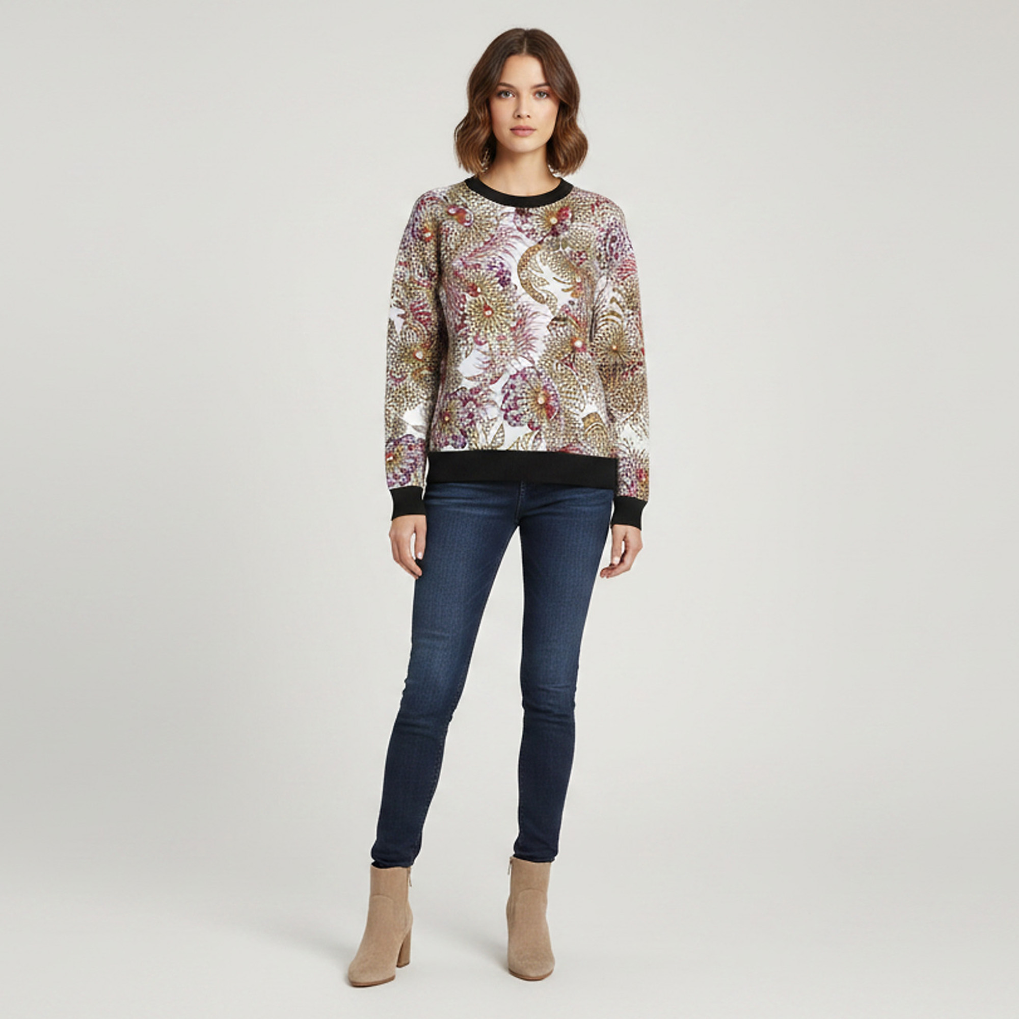 Just Cavalli Multicolor Printed Satin and Jersey Sweater S