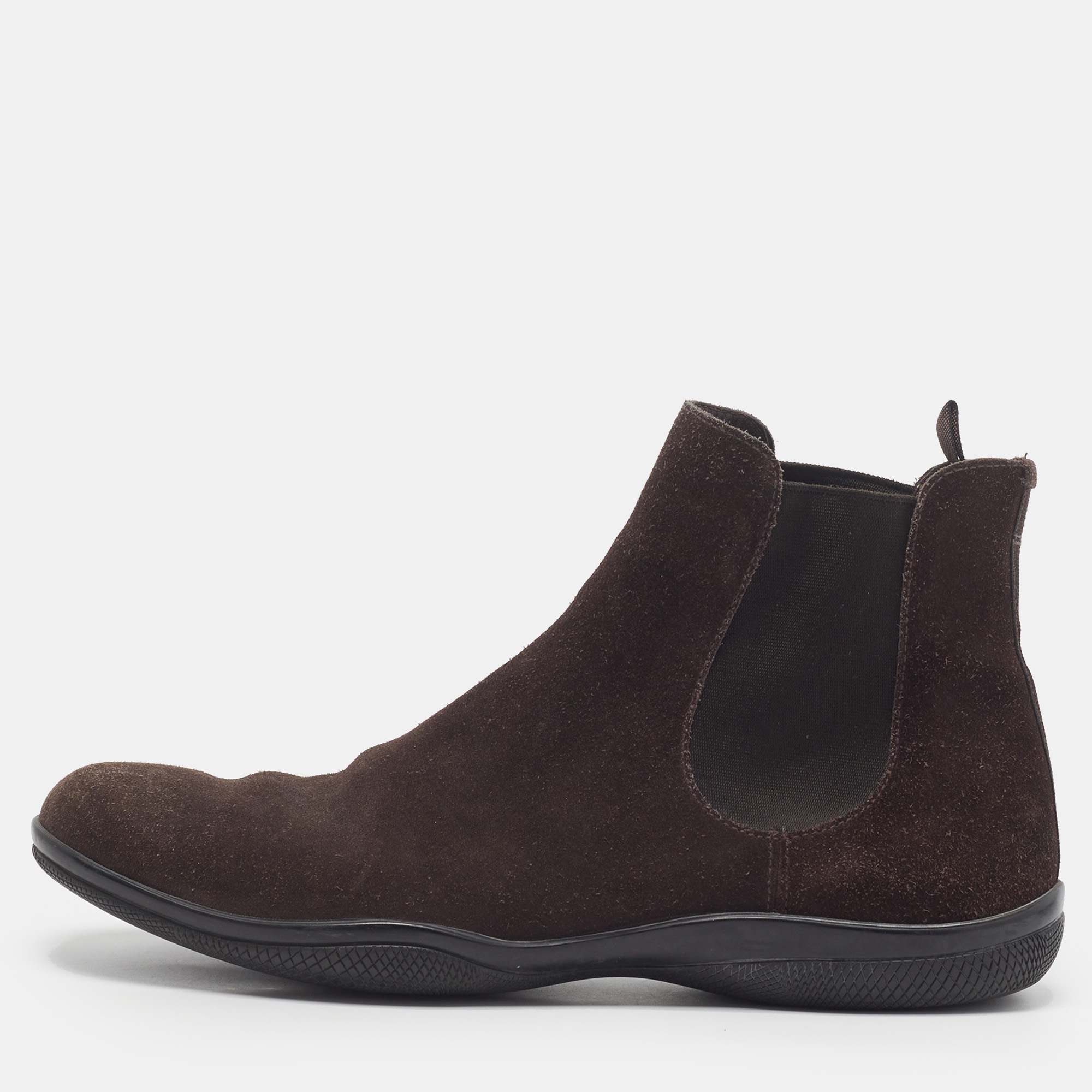 Prada Sport Size 42 Dark Brown Suede Slip On Chelsea Boots