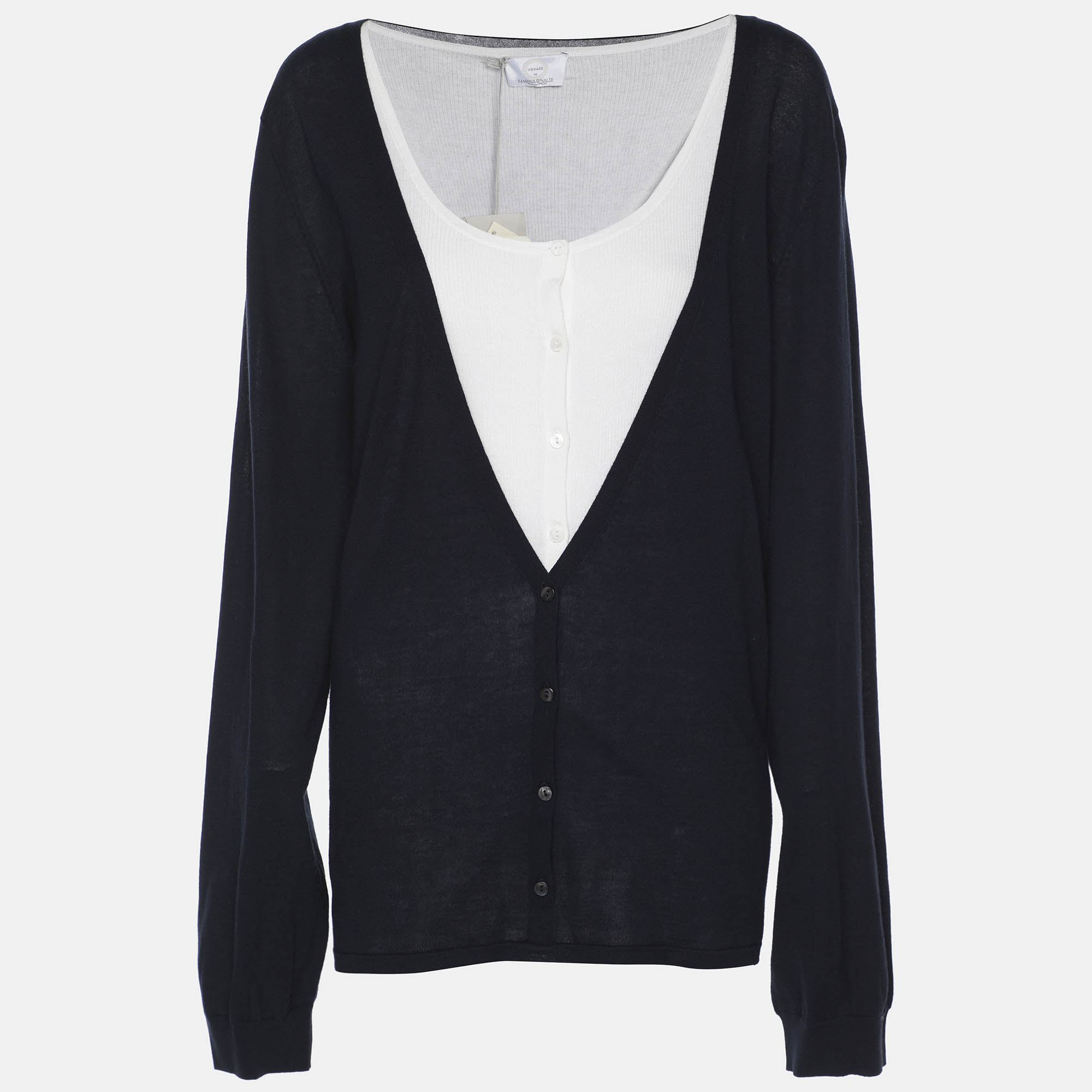 Voyage by Marina Rinaldi Navy Blue/White Knit Shrug L