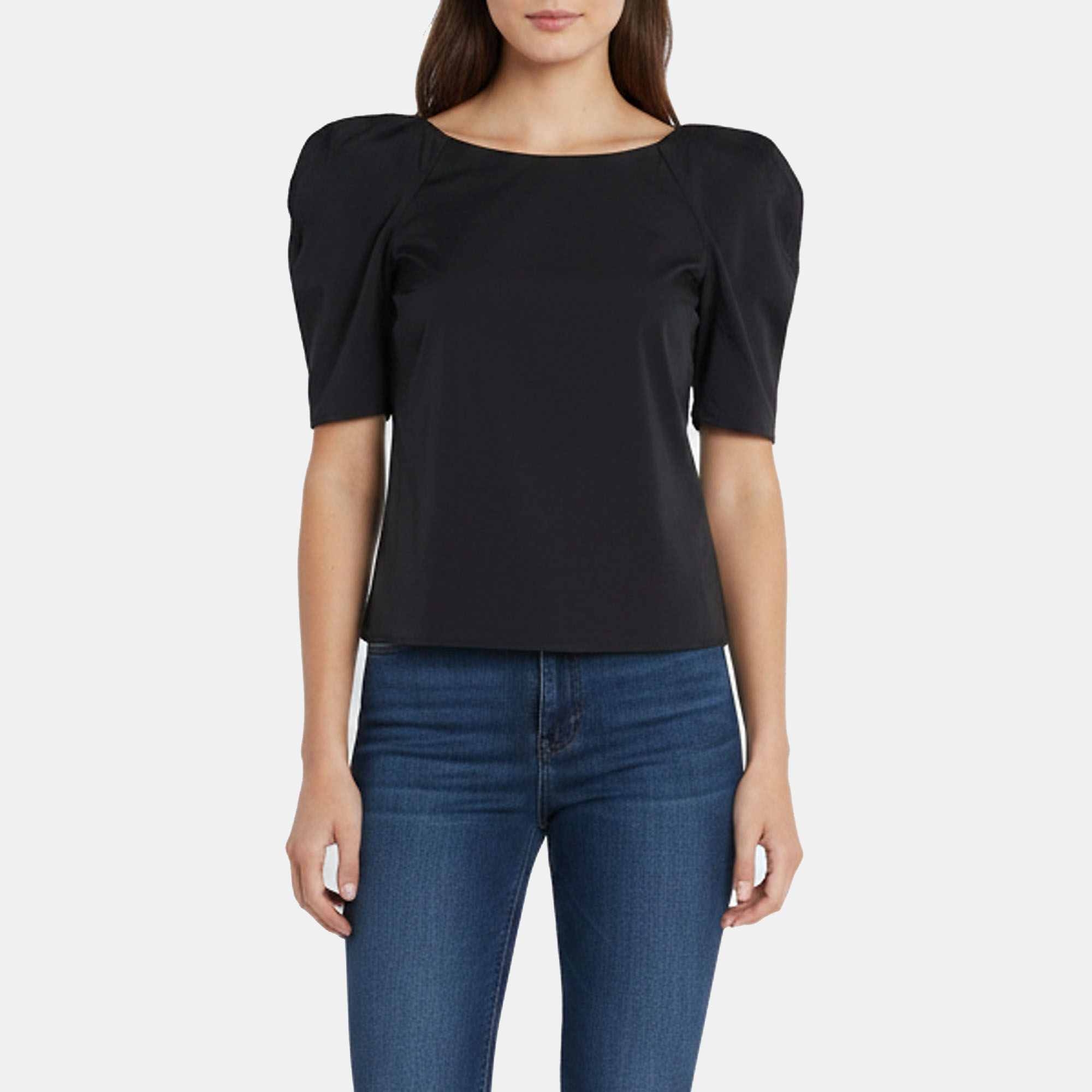 Elisabetta Franchi Black Stretch Crepe Short Sleeve Blouse S