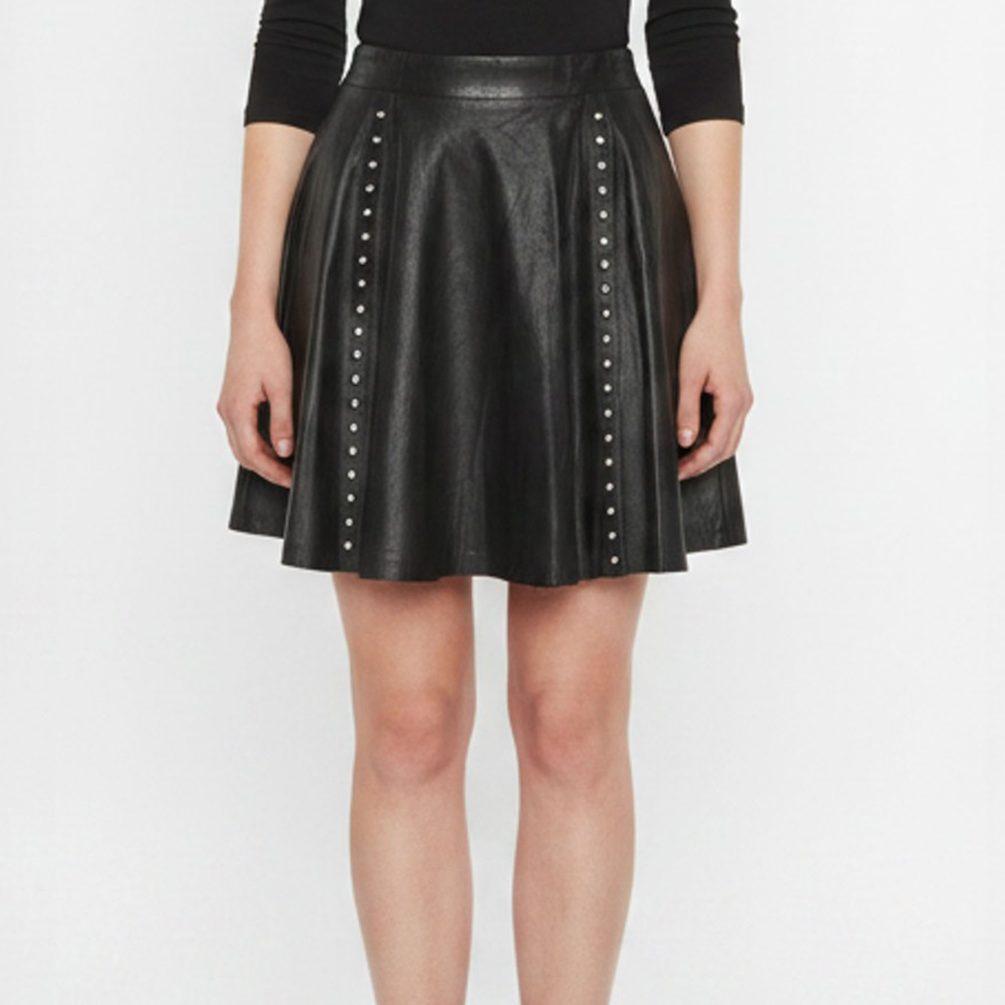 Alice + Olivia Loves Scoop Black Leather Eyelet Rivet Detail Flared Skirt M