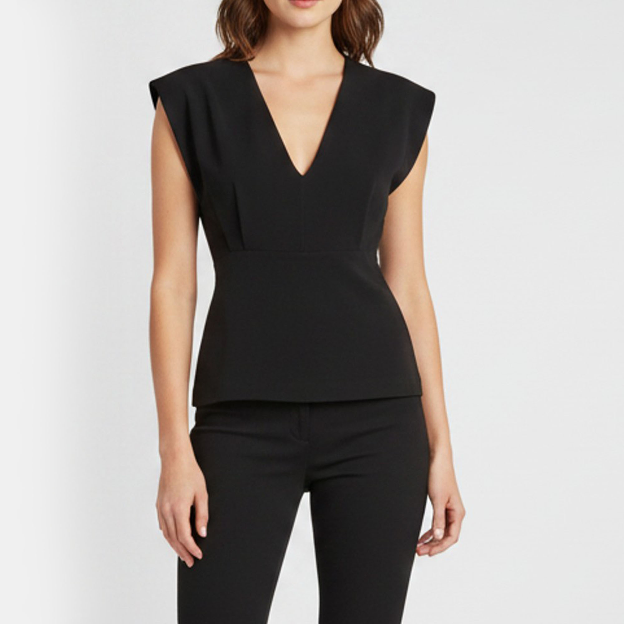 Theory Black Crepe V-Neck Pleated Sleeveless Blouse XS