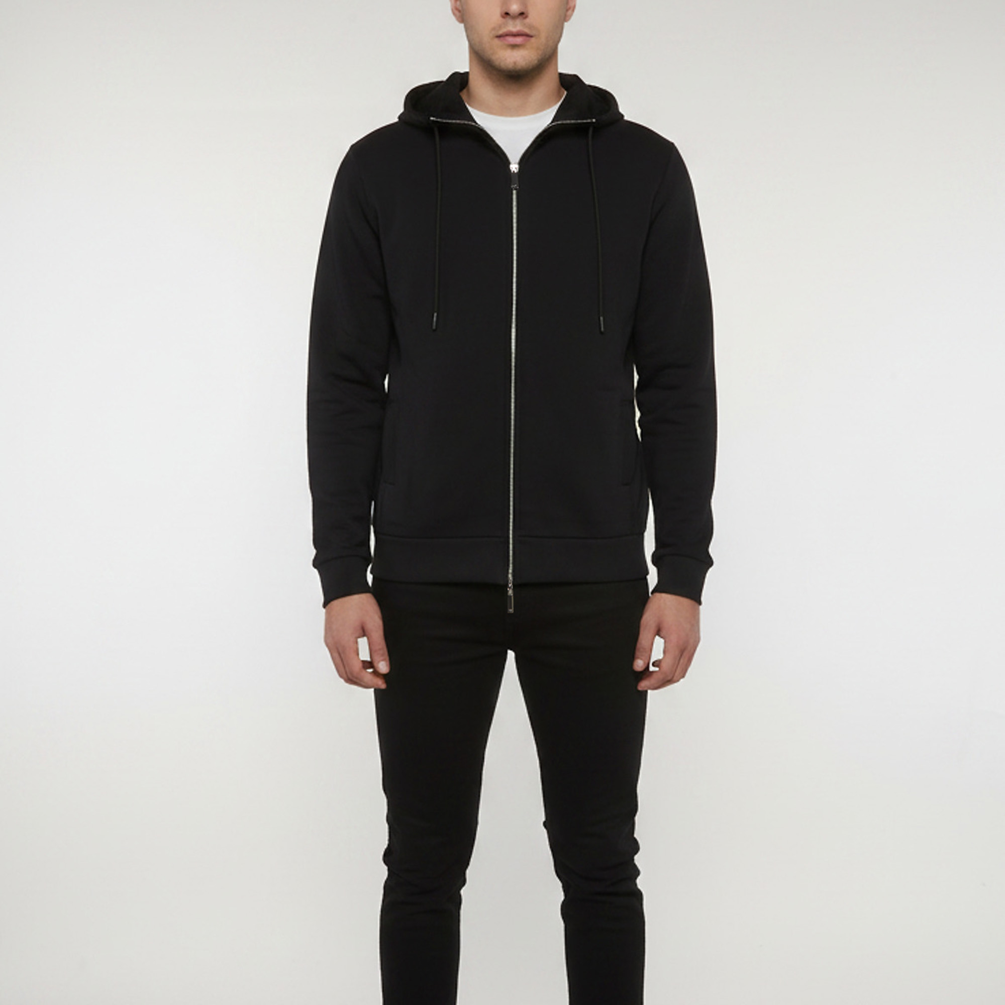 Emporio Armani Black Printed Jersey Zip Up Hoodie S