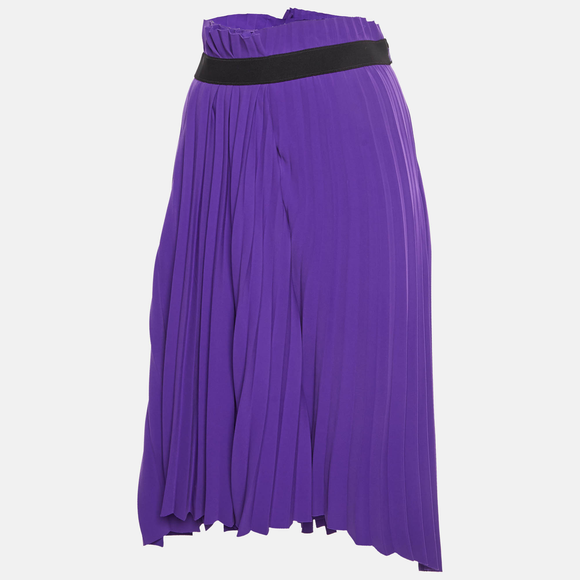 Balenciaga Purple Overlay Plisse Jersey Asymmetric Midi Skirt S