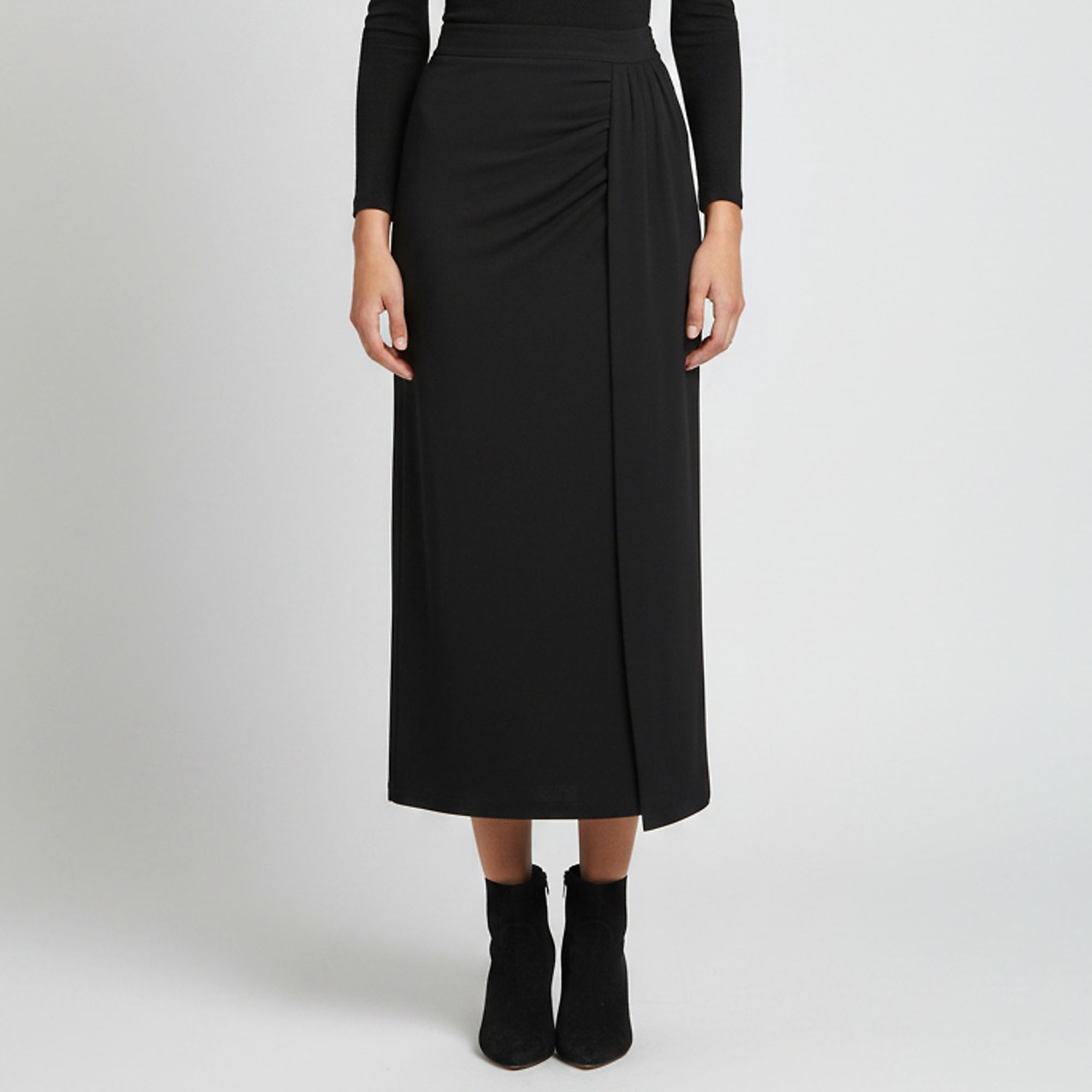 Christian Dior Black Jersey Draped Maxi Skirt L