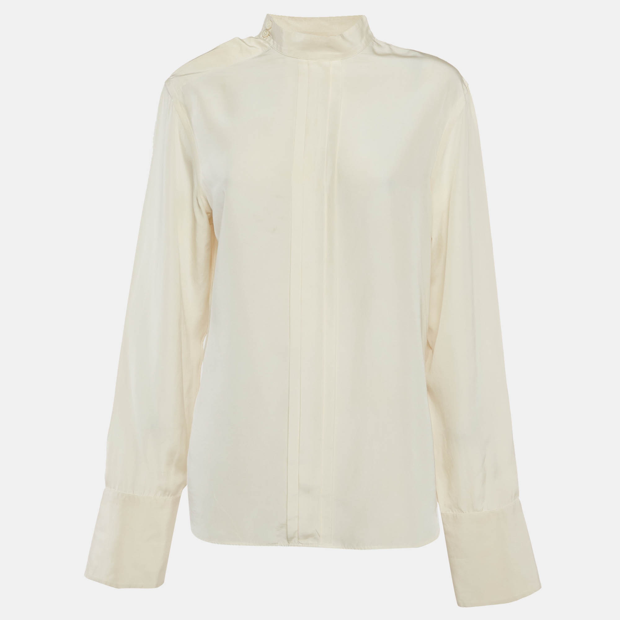 Prada Cream Satin Long Sleeve Blouse M