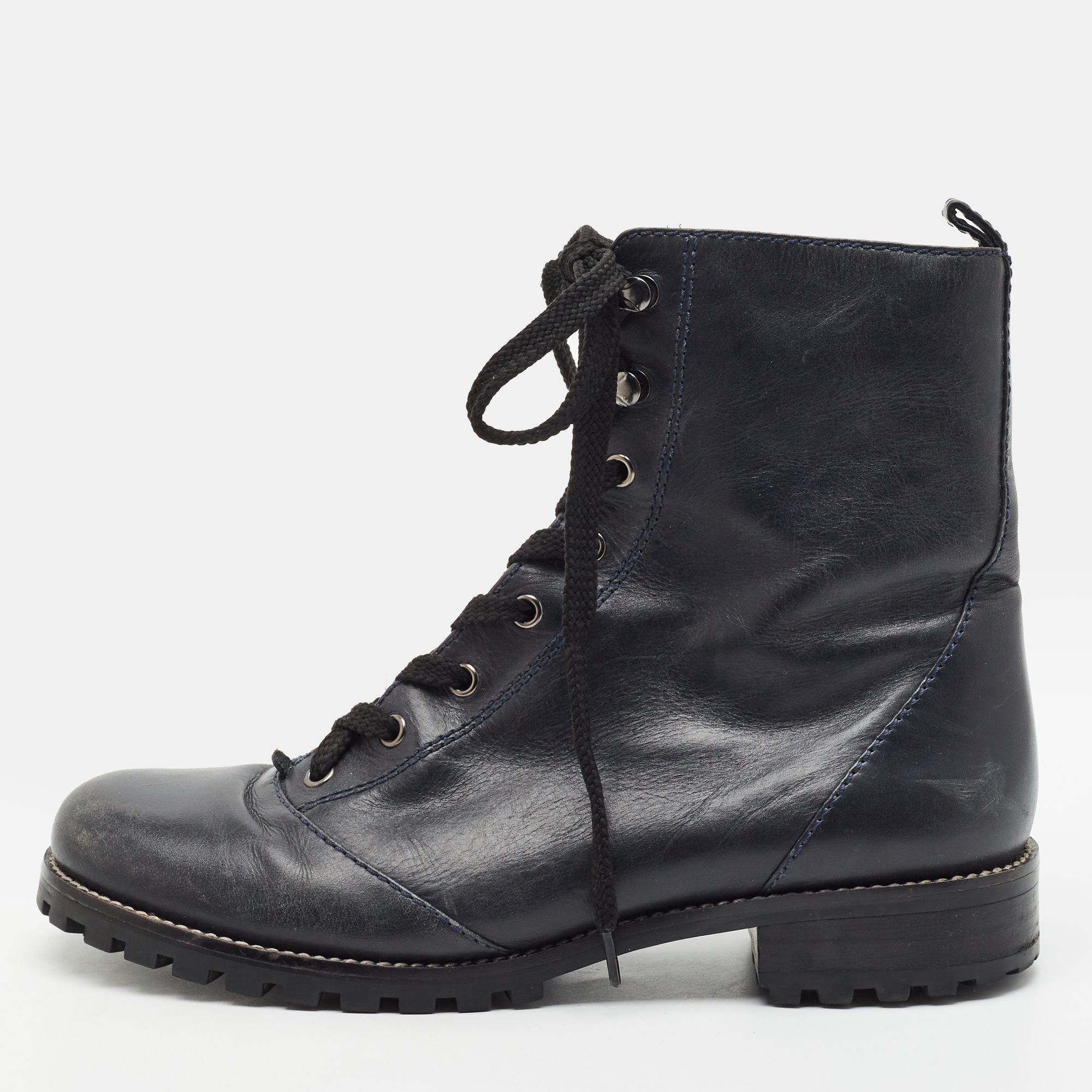 Marc by Marc Jacobs Size 38.5 Navy Blue Leather Combat Boots