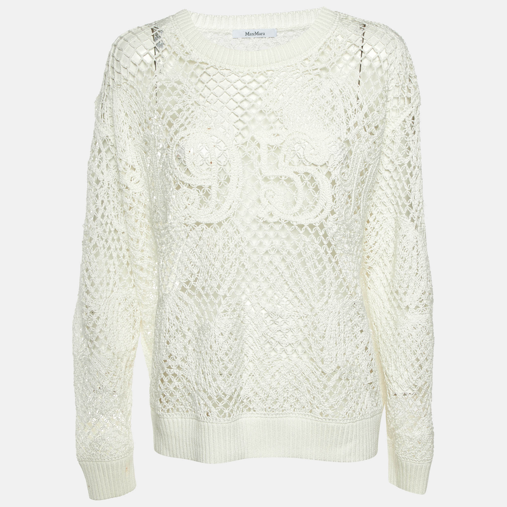 Max Mara White 1951 Open Knit Farea Sweater M