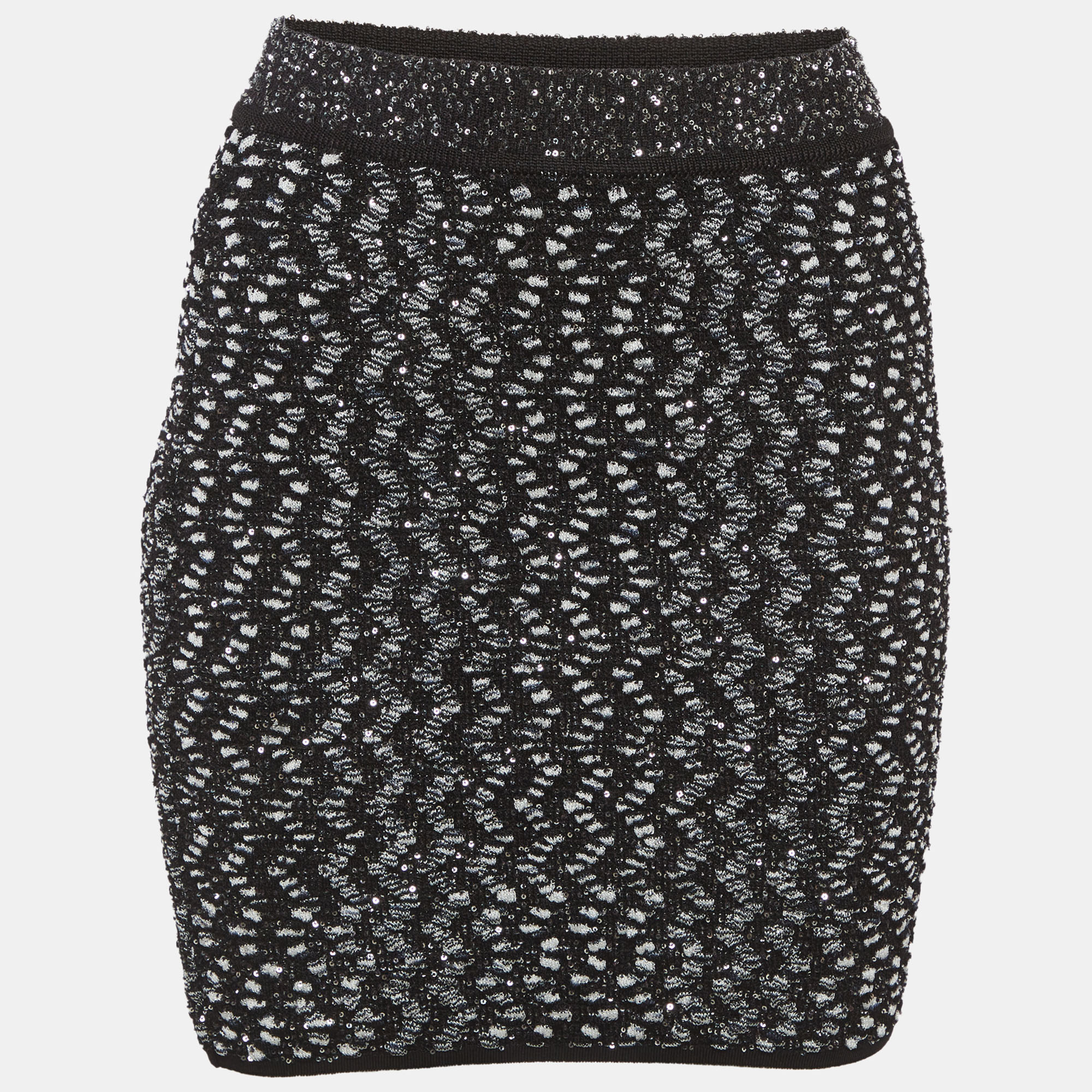 Missoni Black/White Sequins Embellished Jacquard Knit Mini Skirt XS