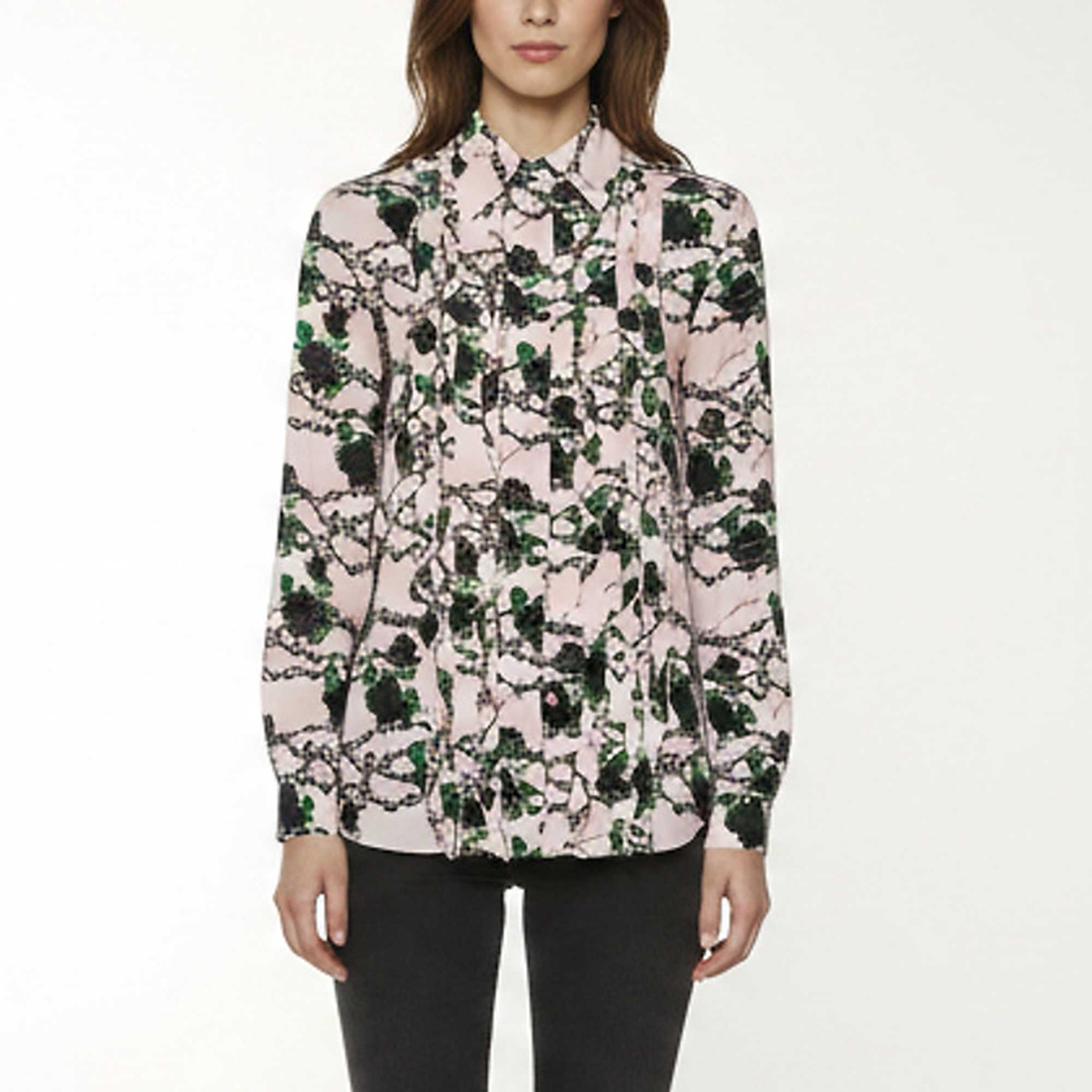 Valentino x Undercover Pink Chain Rose Print Silk Ruffle Blouse XS