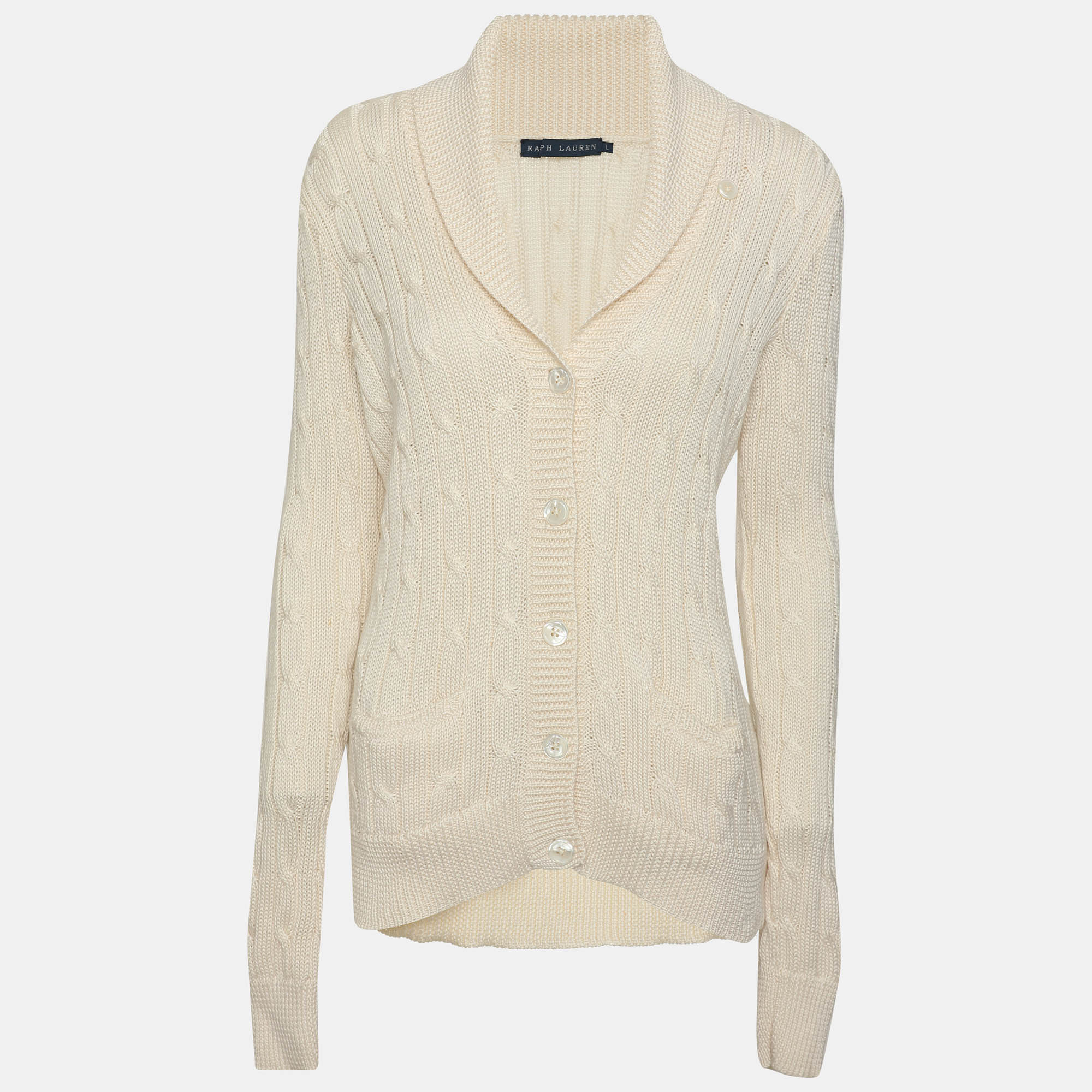 Ralph Lauren Cream Rib Knit Cardigan L