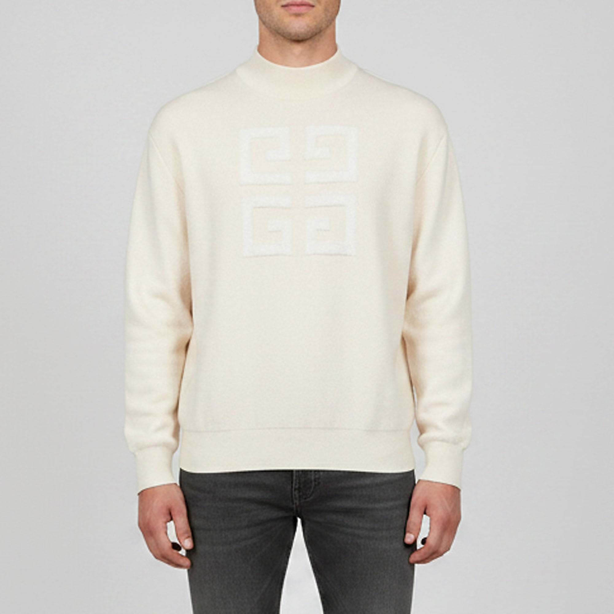 Givenchy Cream 4G Pattern Wool Blend Knitted Sweater L