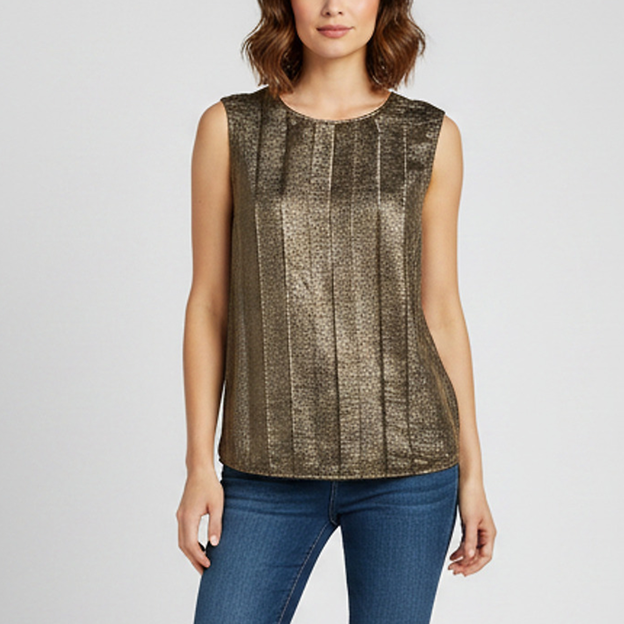 Chanel Gold Lurex Silk Blend Pleated Sleeveless Blouse M