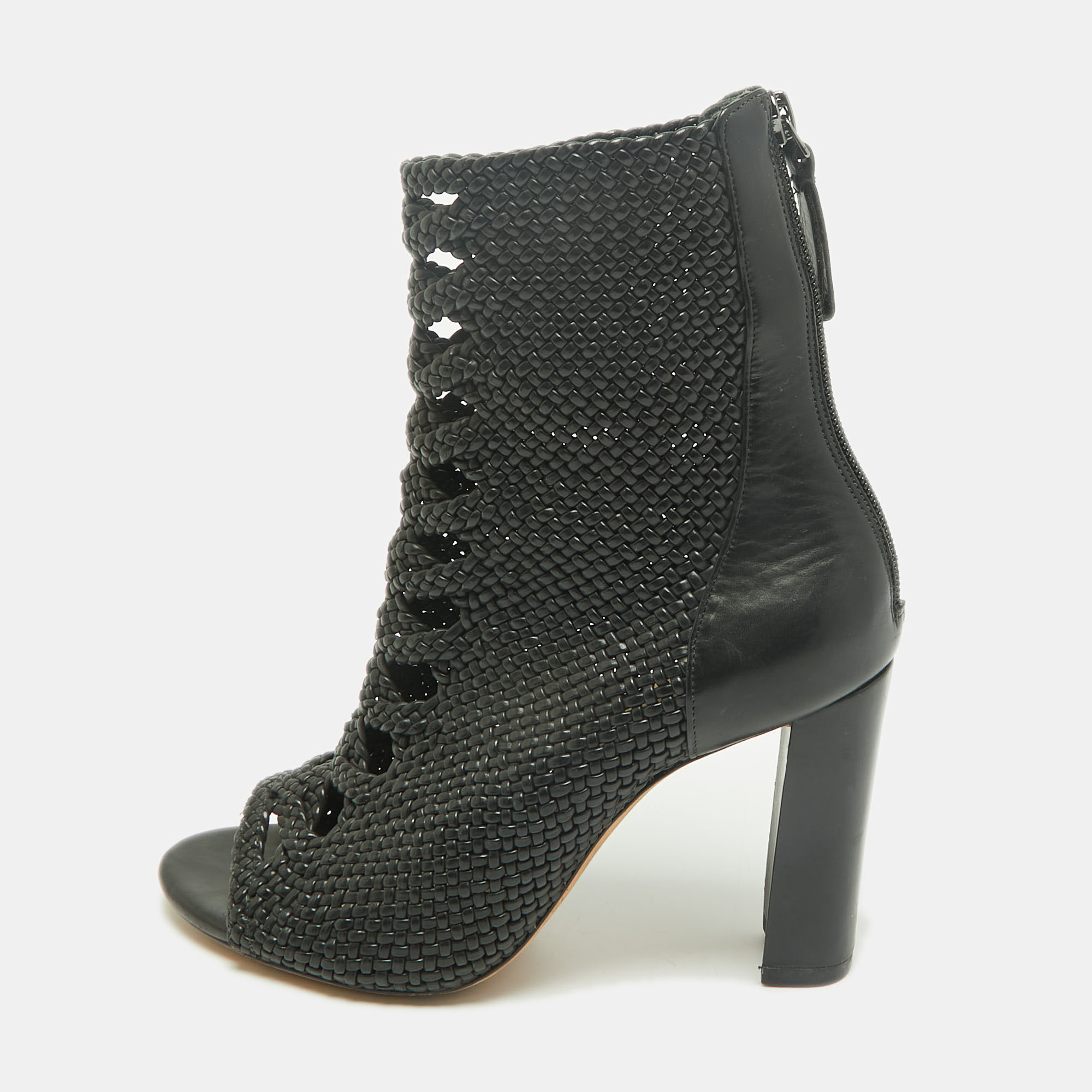 Alexandre Birman Size 37 Black Woven Leather Ankle Length Boots
