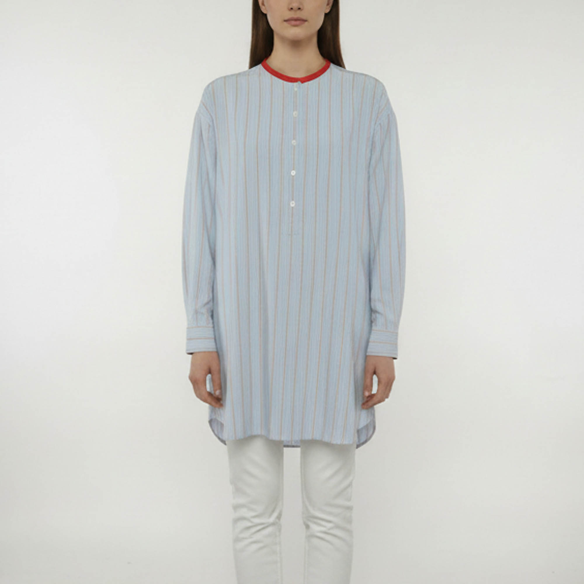 Loro Piana Blue Striped Silk Long Sleeve Blouse L