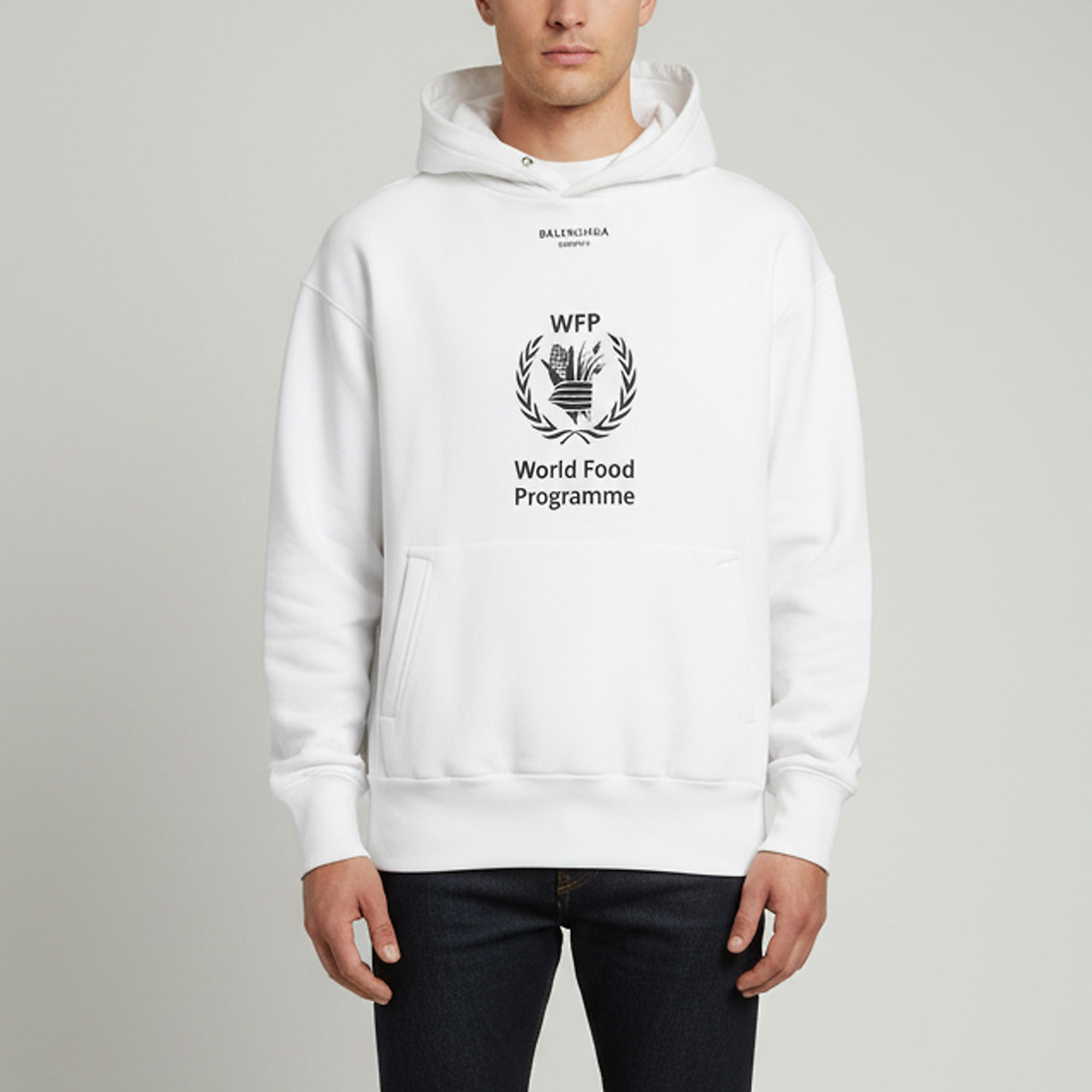 Balenciaga X WPF White World Food Programme Print Cotton Hoodie S