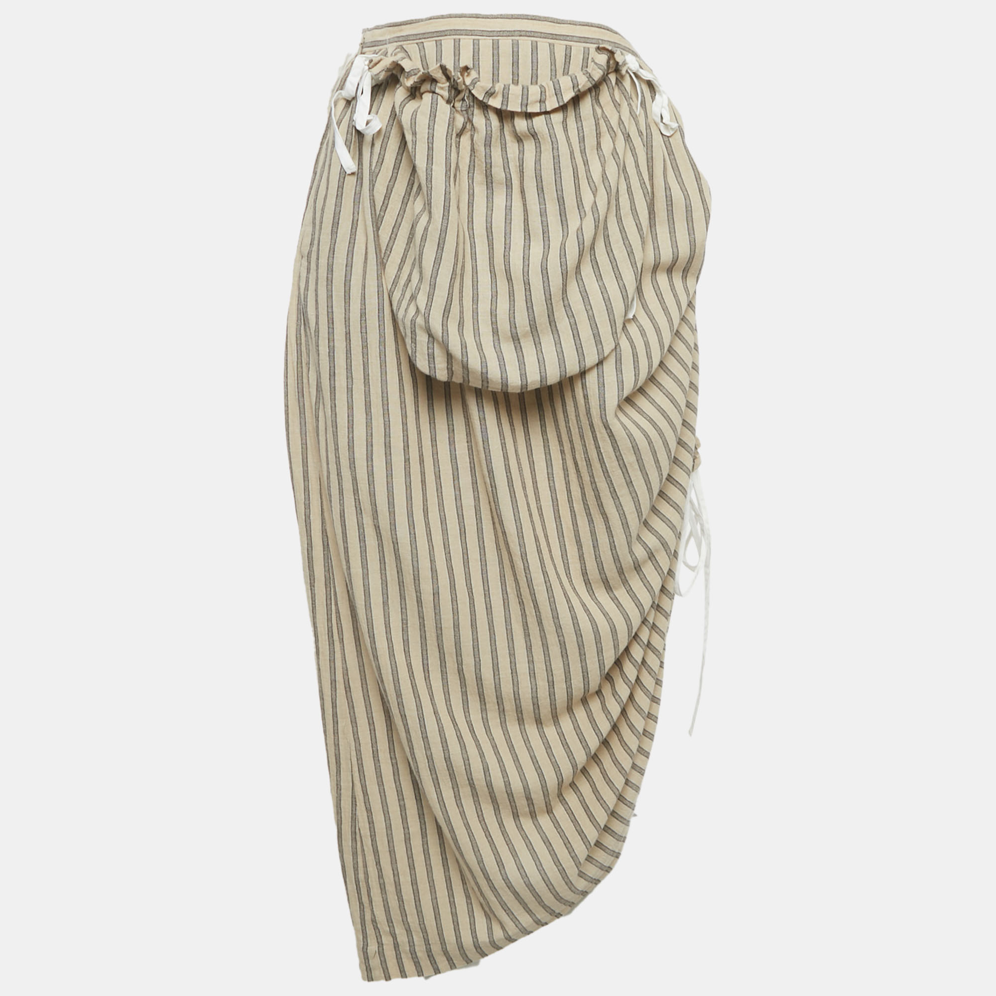 Loewe Beige Striped Ruched Detail Skirt M