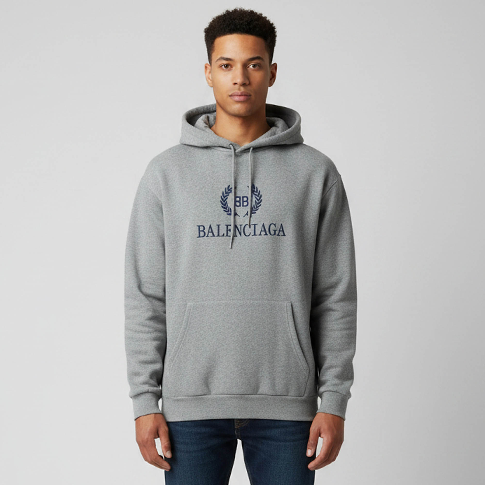 Balenciaga Grey Logo Print Cotton Jersey Loose Fit Hoodie M