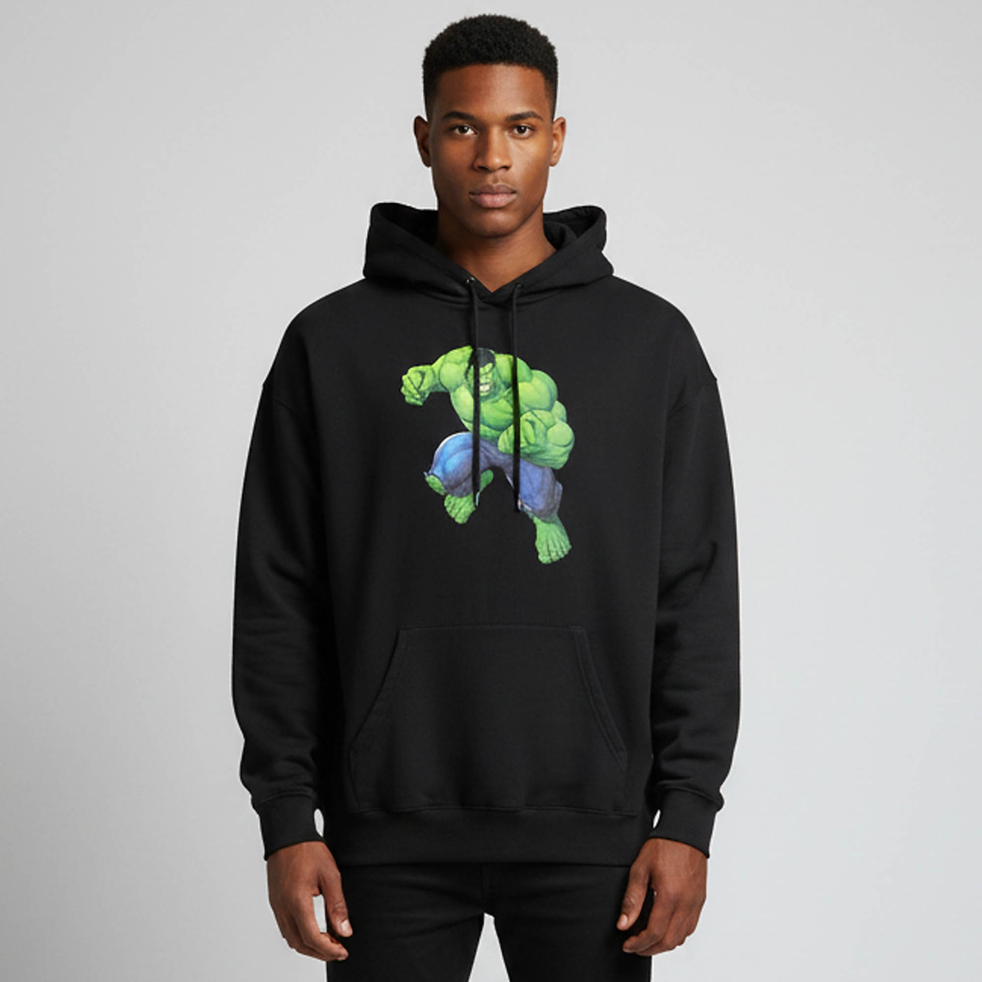 Balenciaga Unisex X Marvel Black Hulk Print Cotton Jersey Oversized Hoodie L
