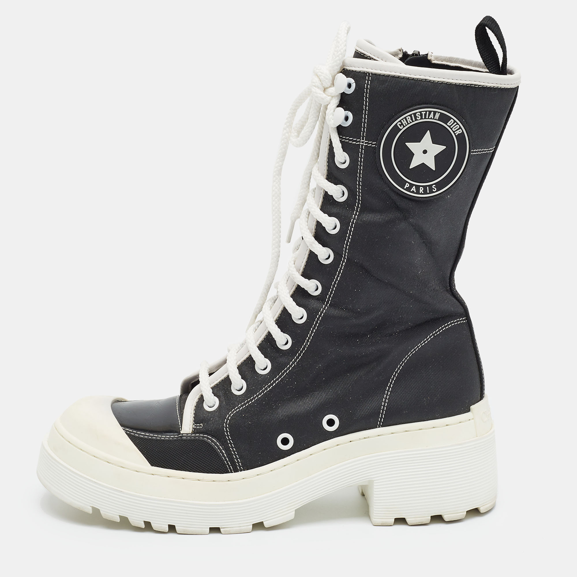 Dior Dior D-Rise Boot Size 38 Black Canvas and Leather Combat Boots