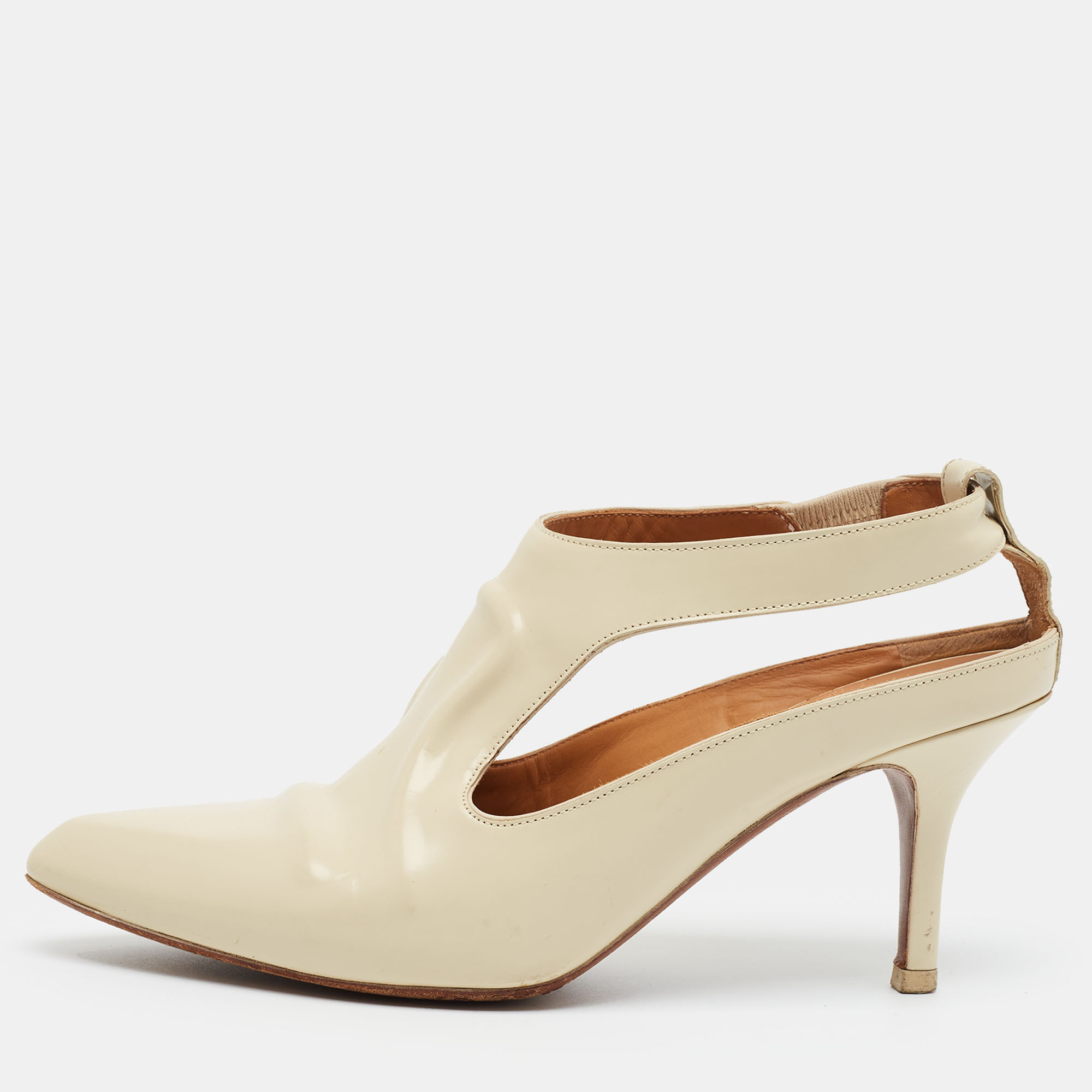 Balenciaga Size 36.5 Cream Leather Cut-Out Booties
