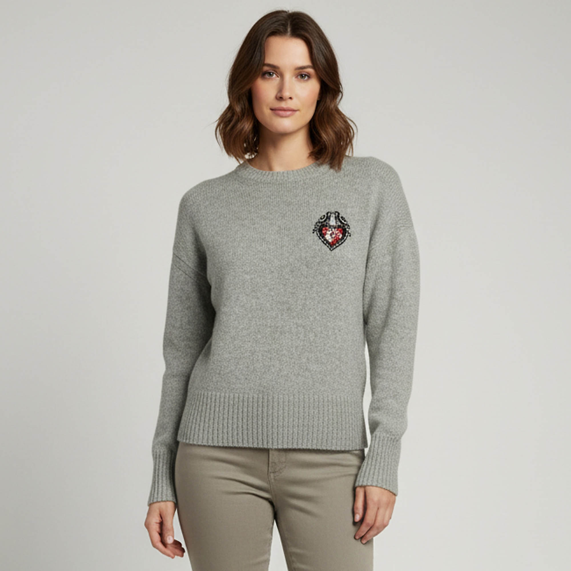 Alexander McQueen Grey Love Birds Embroidered Crewneck Sweater S
