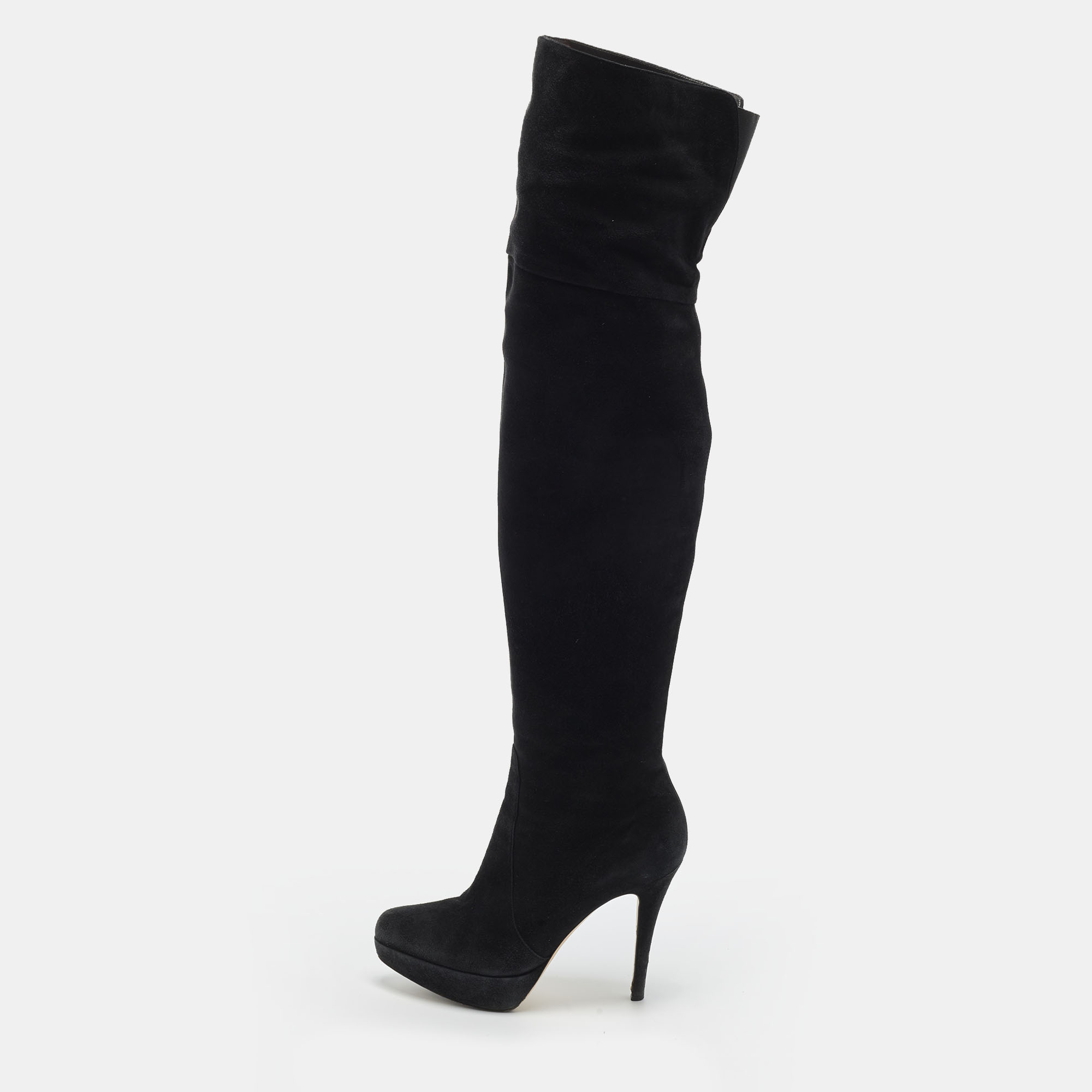 Gianvito Rossi Size 37.5 Black Suede Knee Length Boots