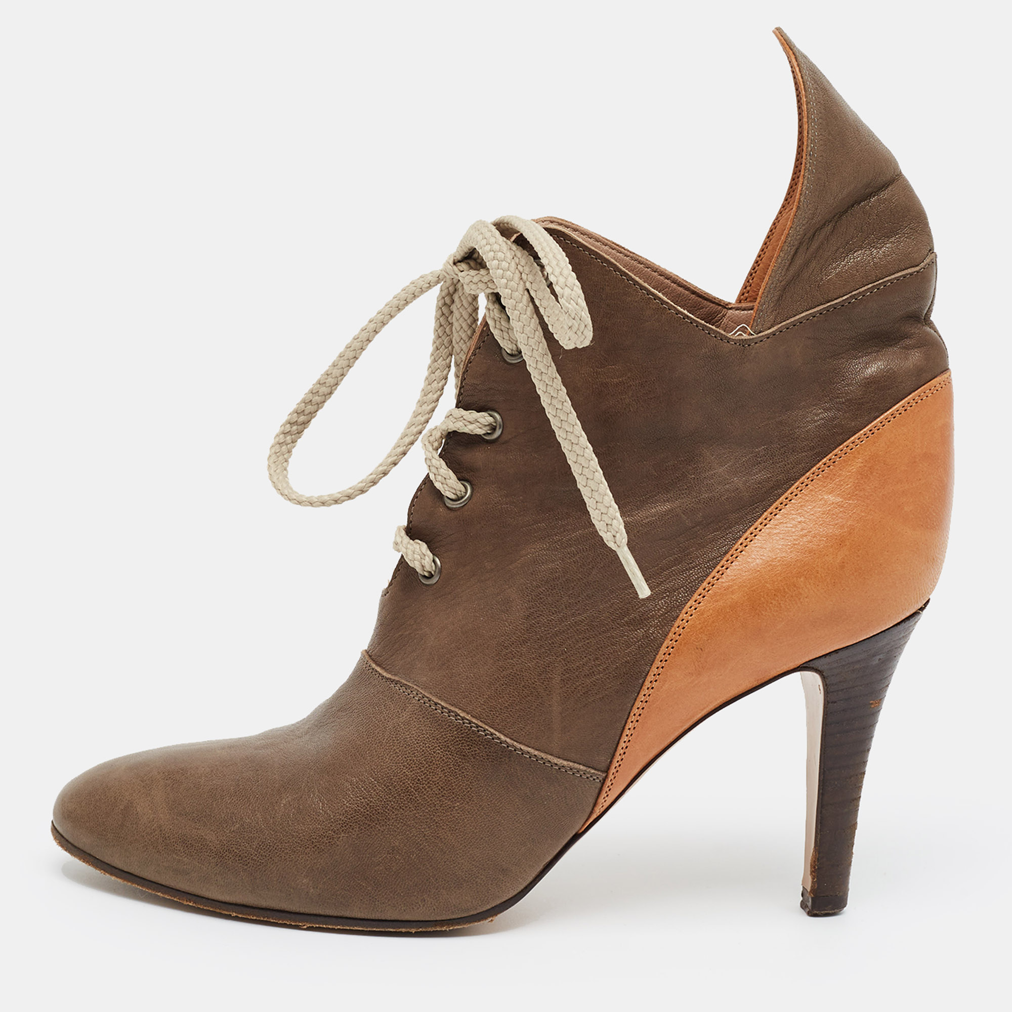 Chloe Size 36 Two Tone Leather Lace Up Booties