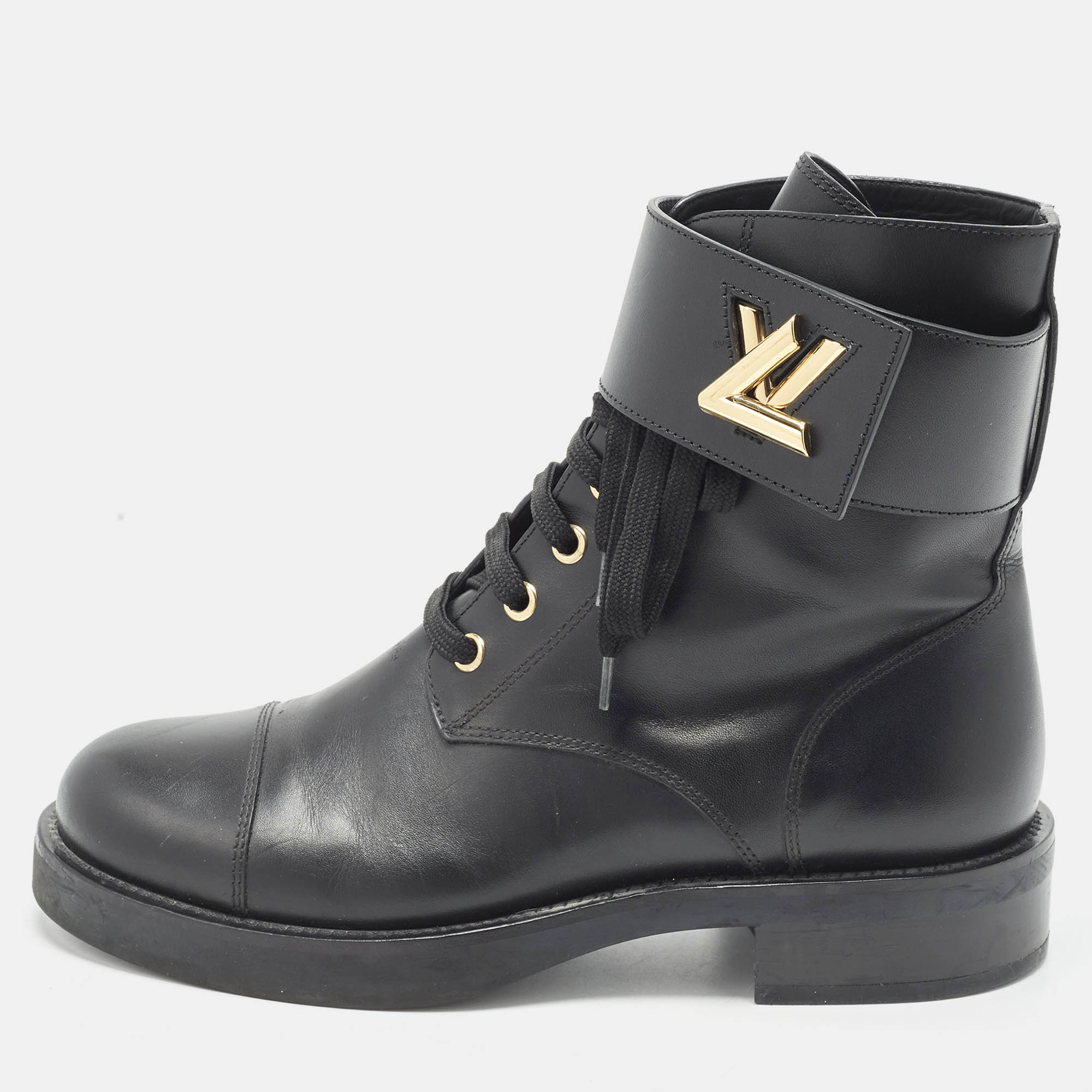 Louis Vuitton Wonderland Flat Ranger Size 37 Black Leather Ankle Length Boots