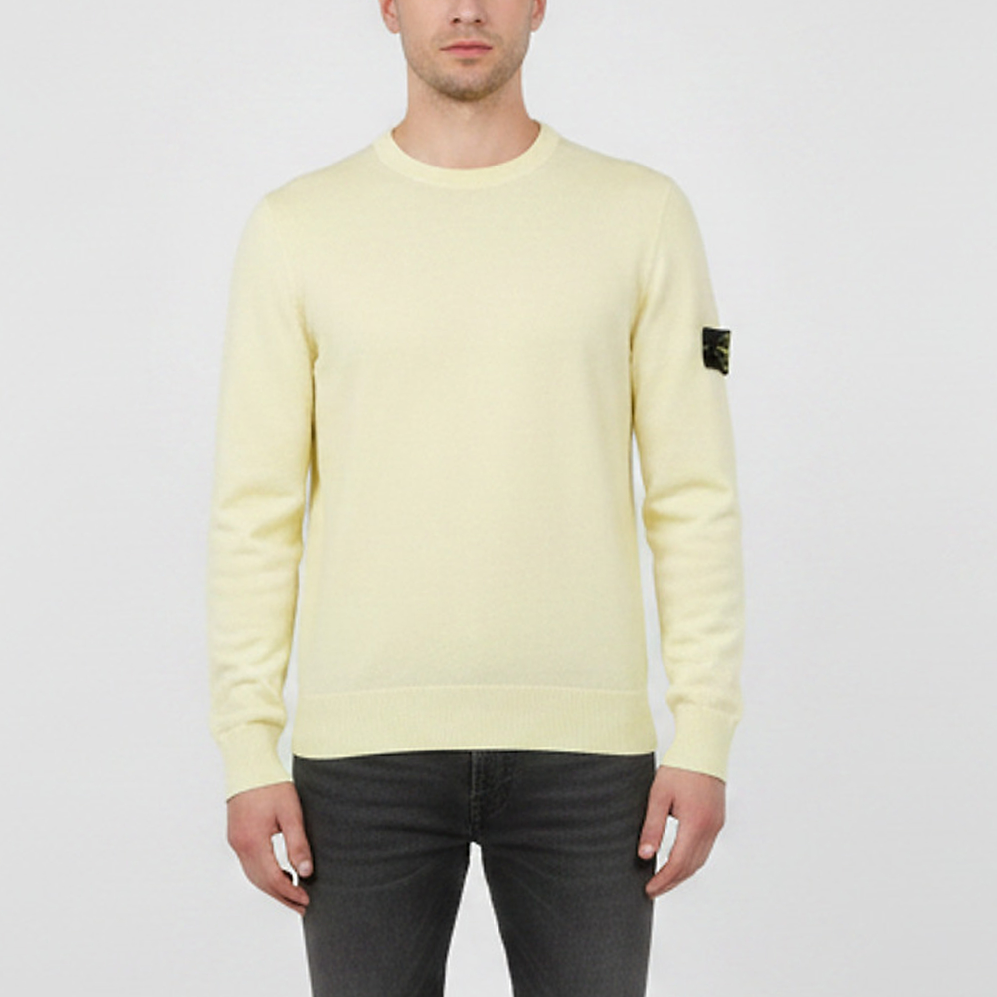 Stone Island Yellow Logo Patch Knit Crew Neck Sweater M