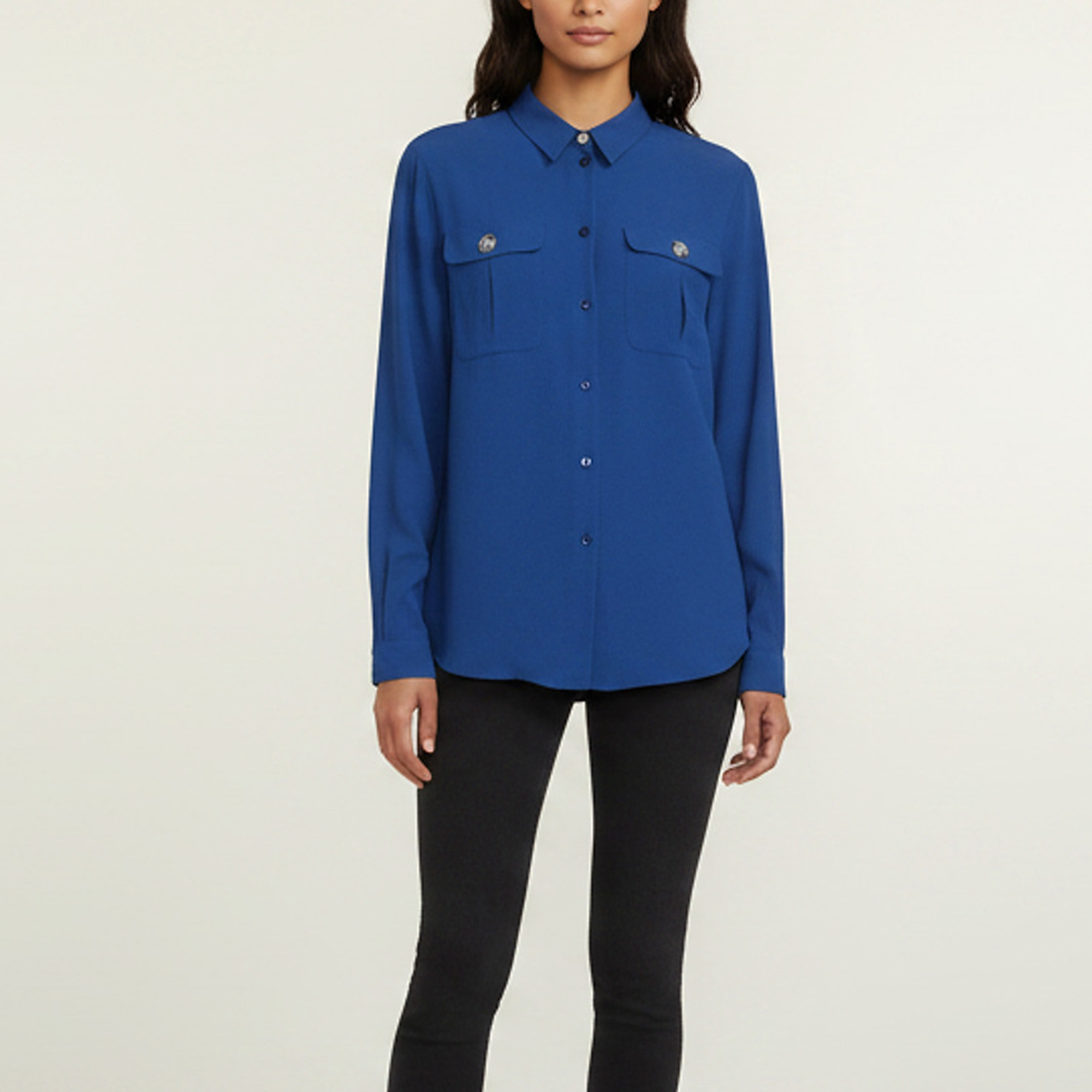 Versus Versace Blue Crepe Long Sleeve Blouse L