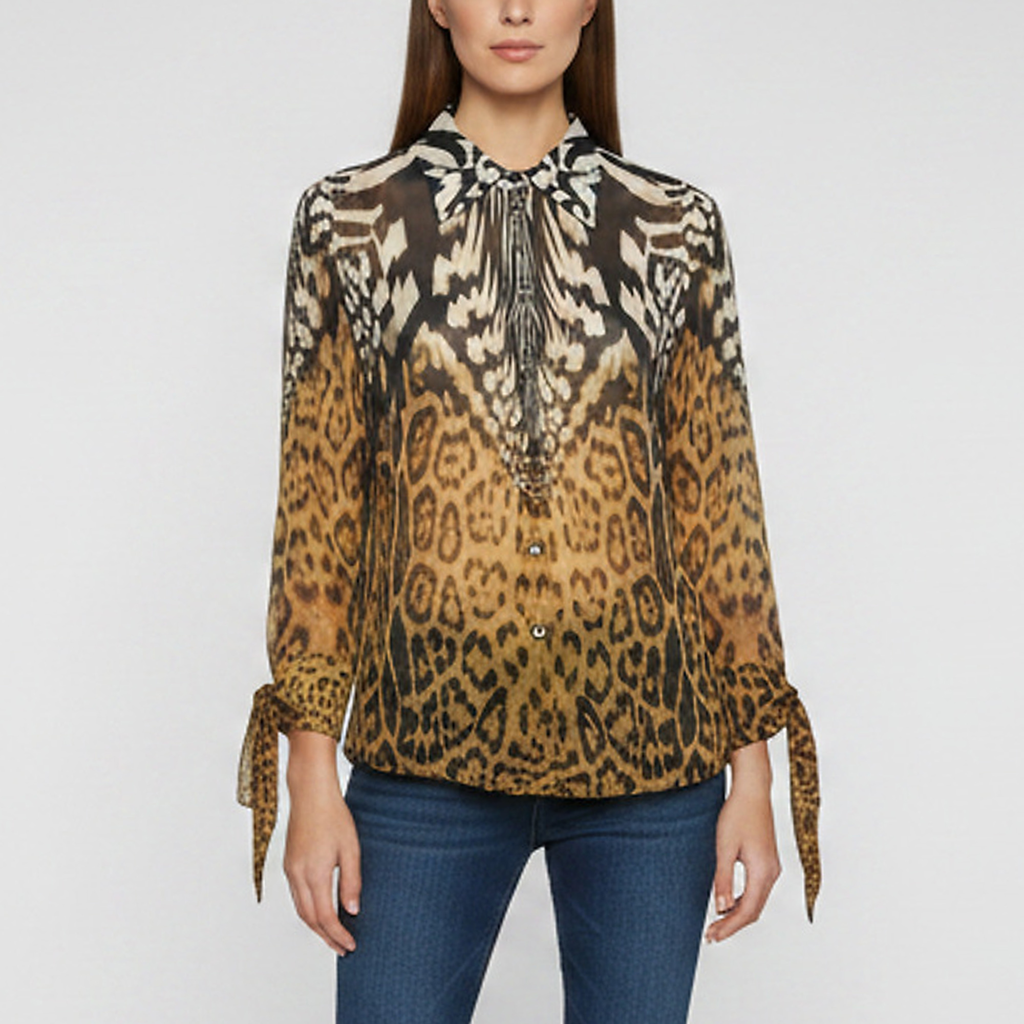 Roberto Cavalli Multicolor Animal Print Silk Chiffon Blouse M
