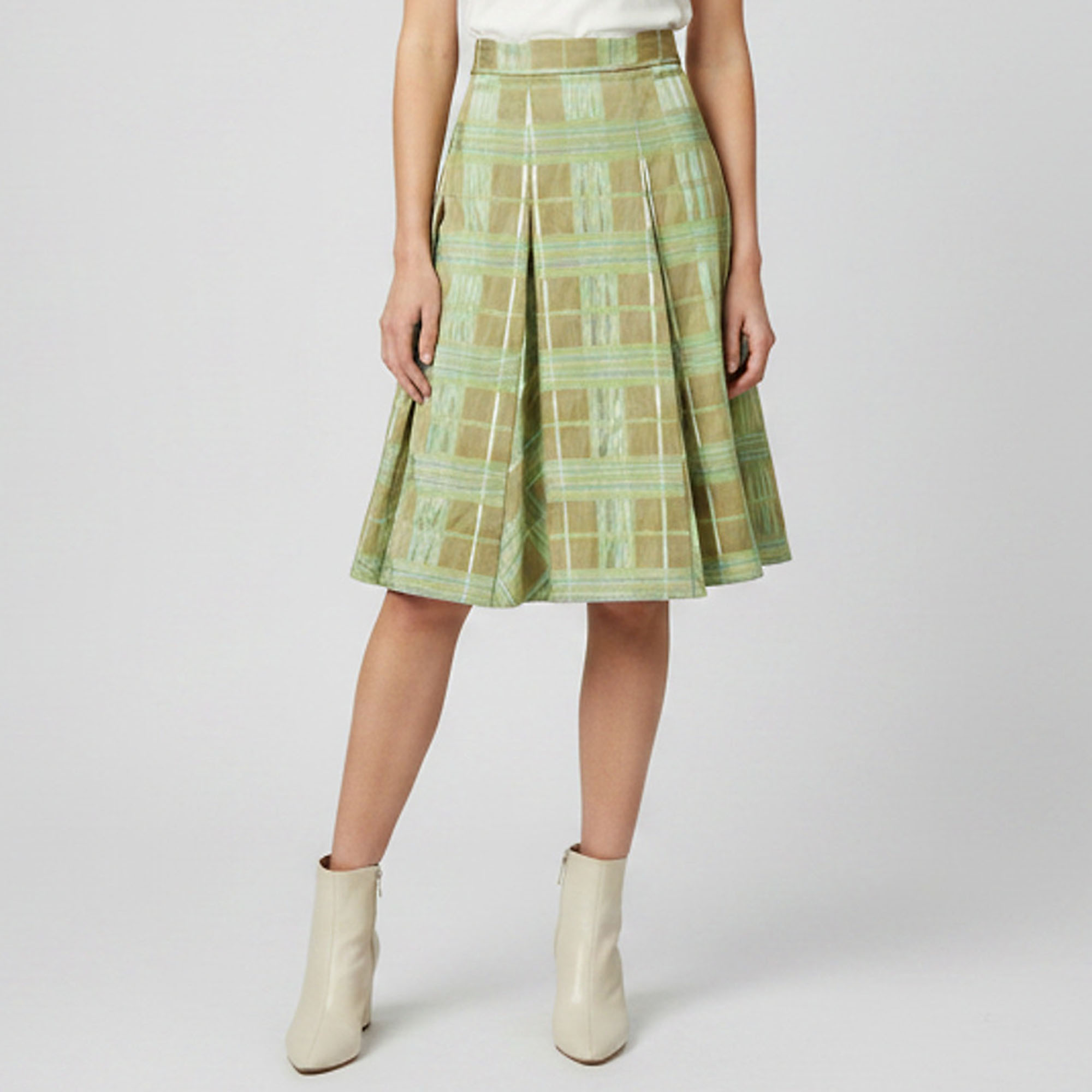 Burberry Green Checked Cotton & Silk Pleated Skirt M