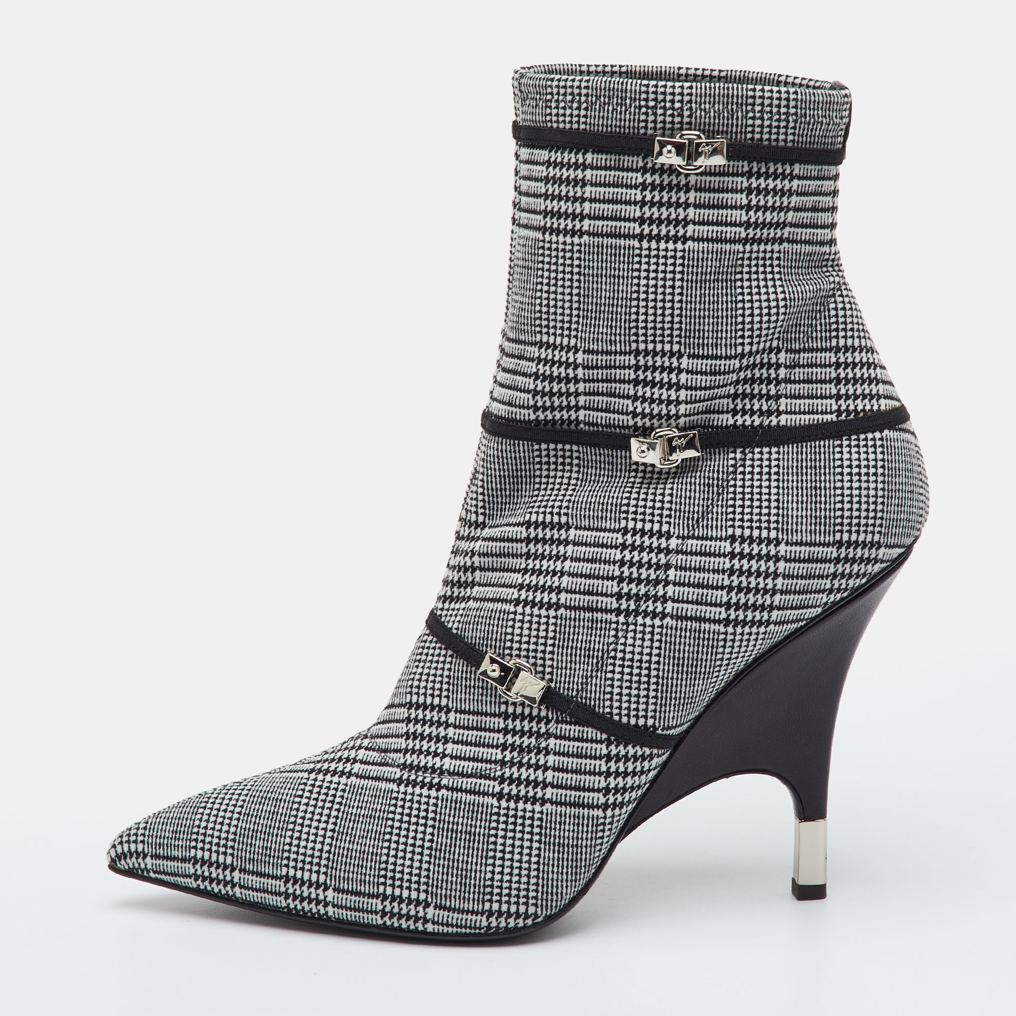 Giuseppe Zanotti Size 42 Black/White Check Stretch Fabric Ankle Length Boots
