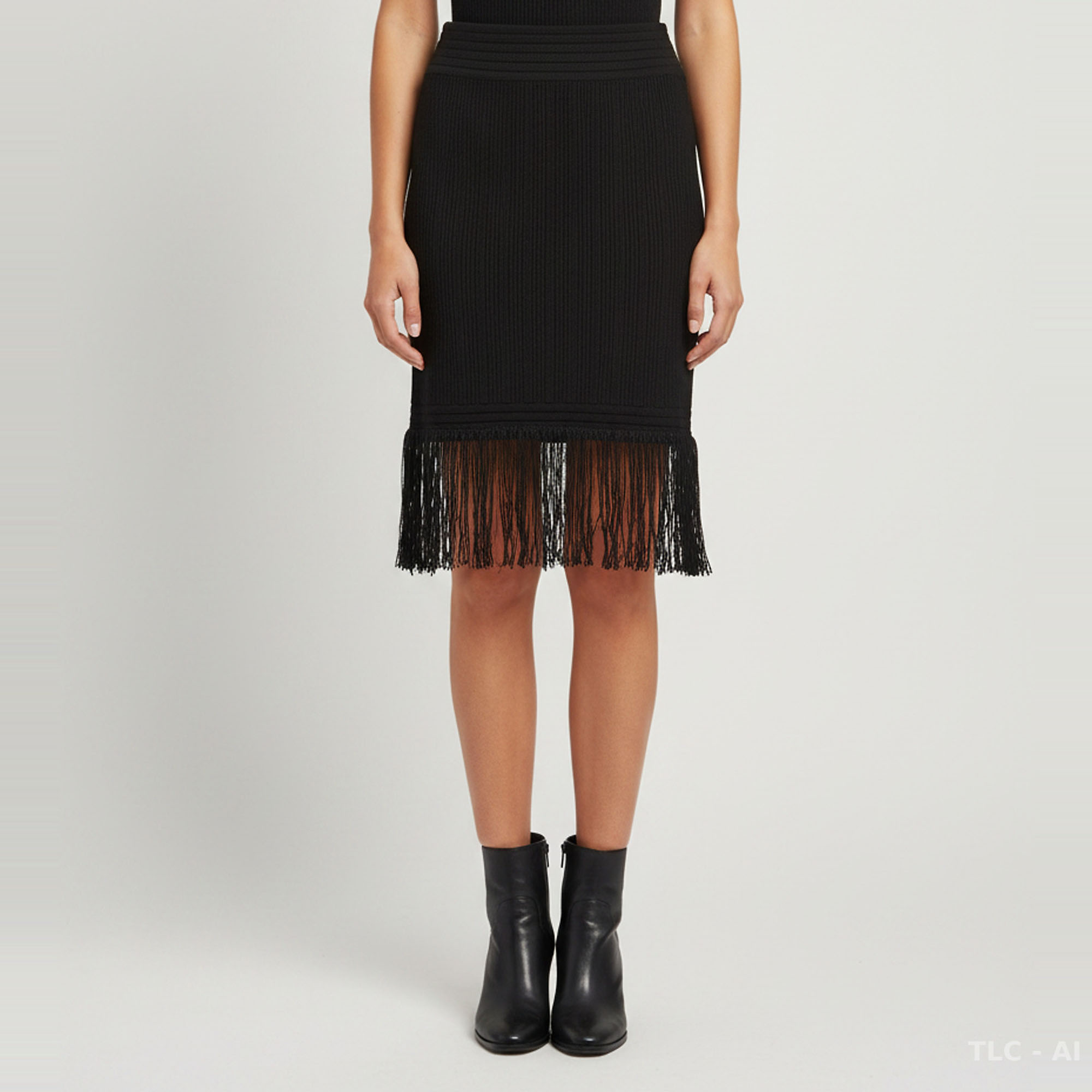 Balmain Black Rib Knit Fringed High-Waist Mini Skirt S