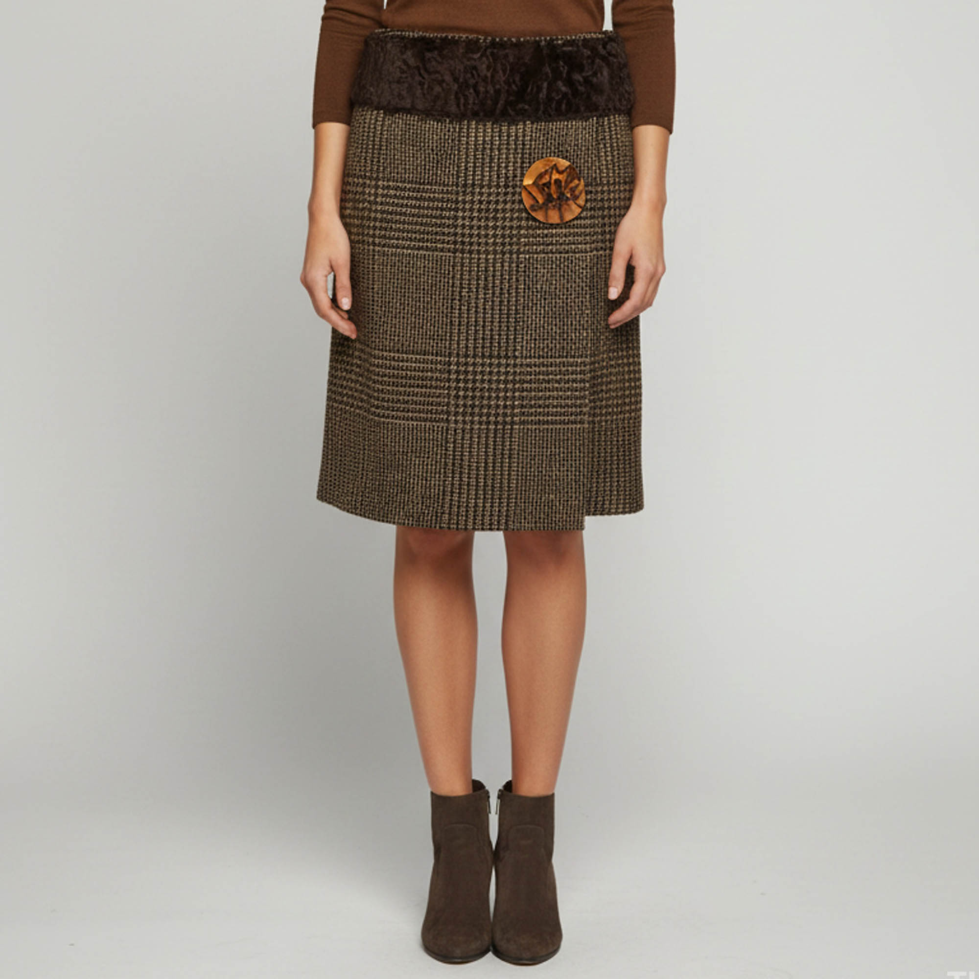 Dolce & Gabbana Brown Houndstooth A-line Skirt M