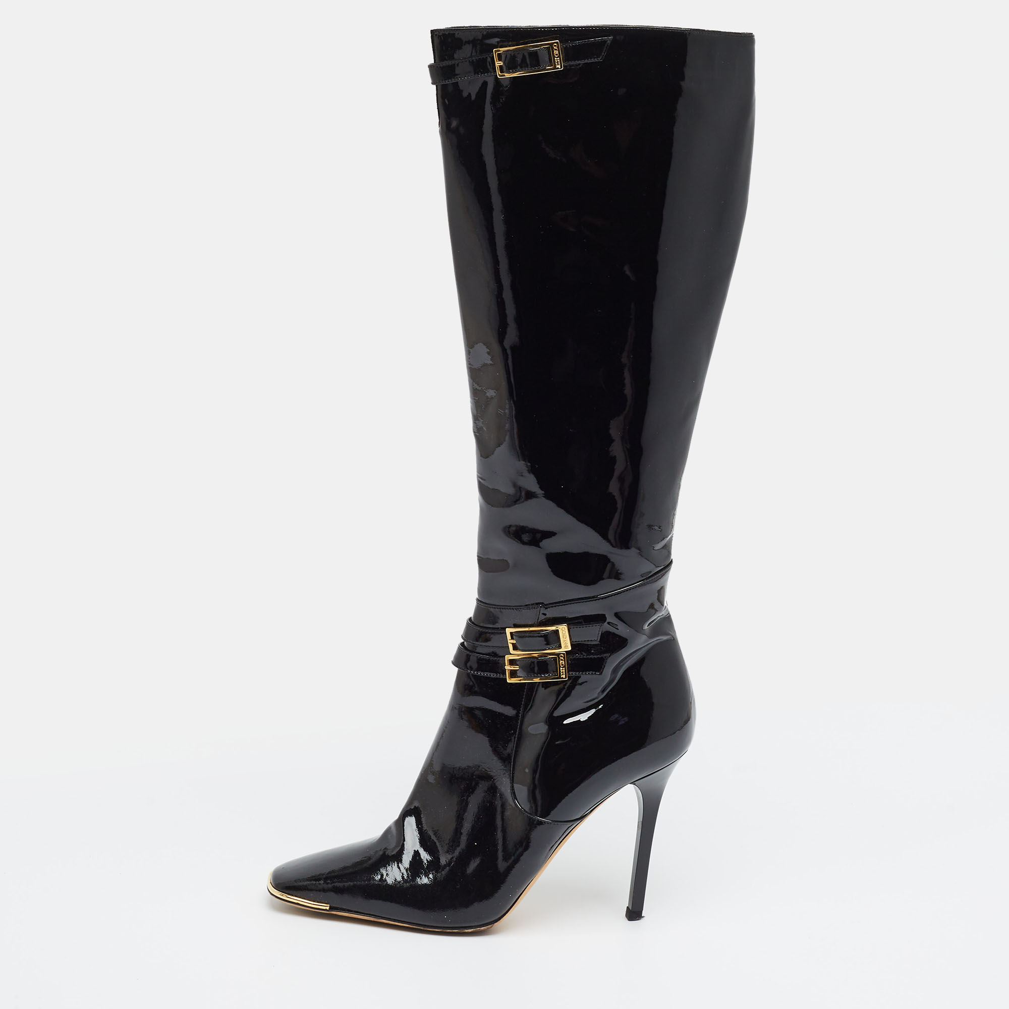 Jimmy Choo Sheila Size 38 Black Patent Leather Knee Length Boots