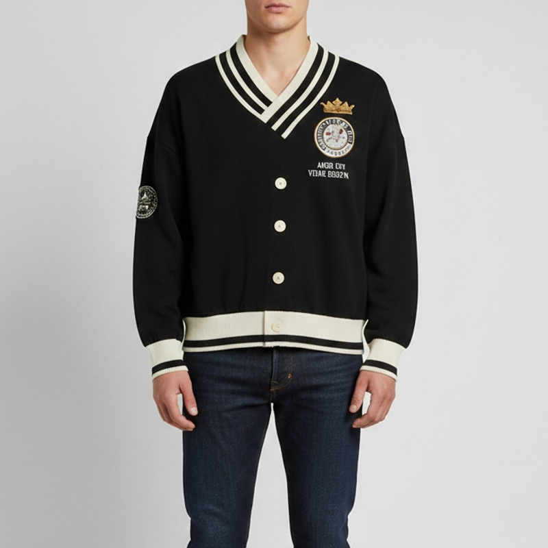 Dolce & Gabbana Black Stripe Cotton Blend V-Neck Jumper M